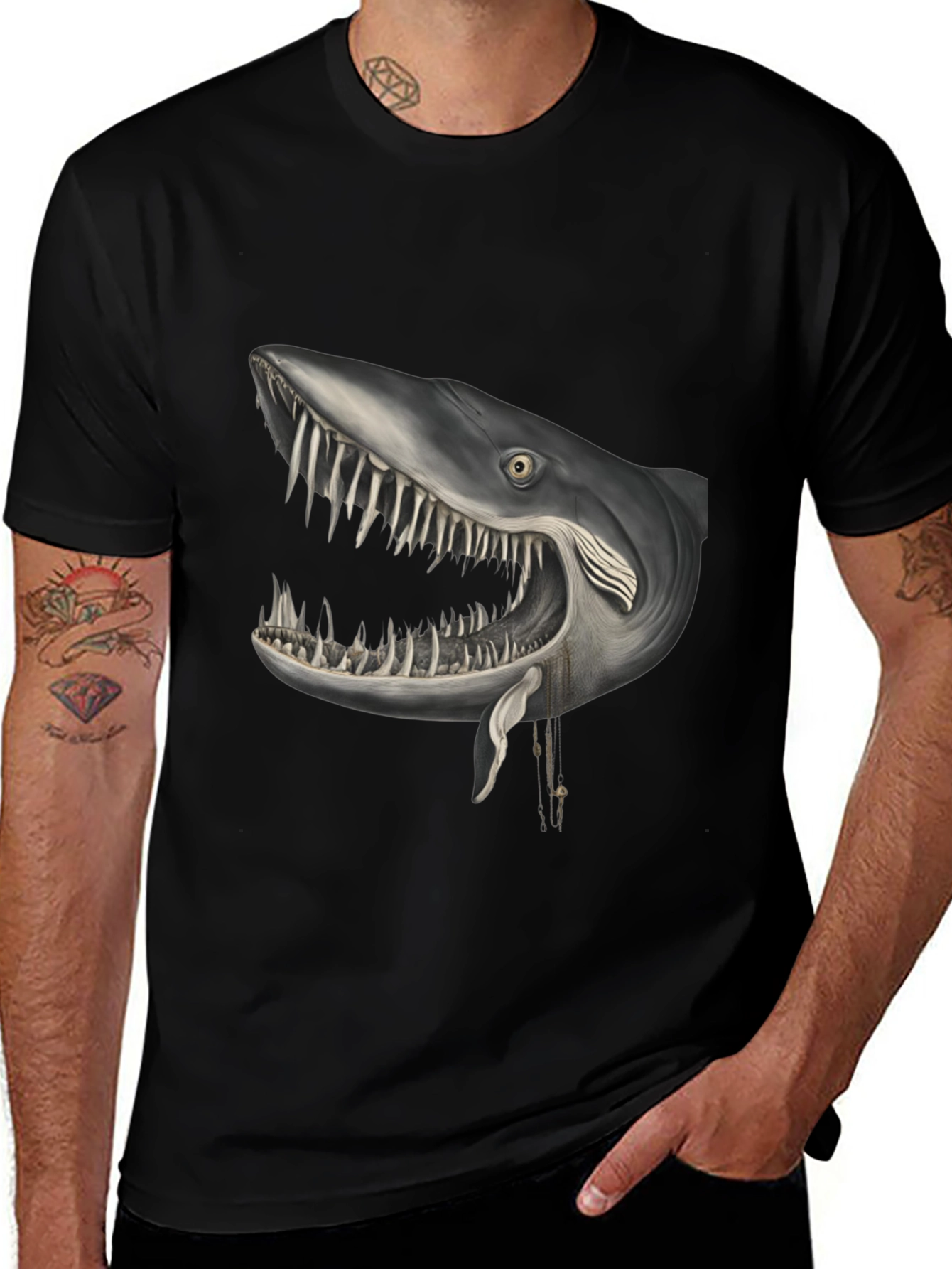 Shark Head Graphic Print Crew Neck T-Shirt
