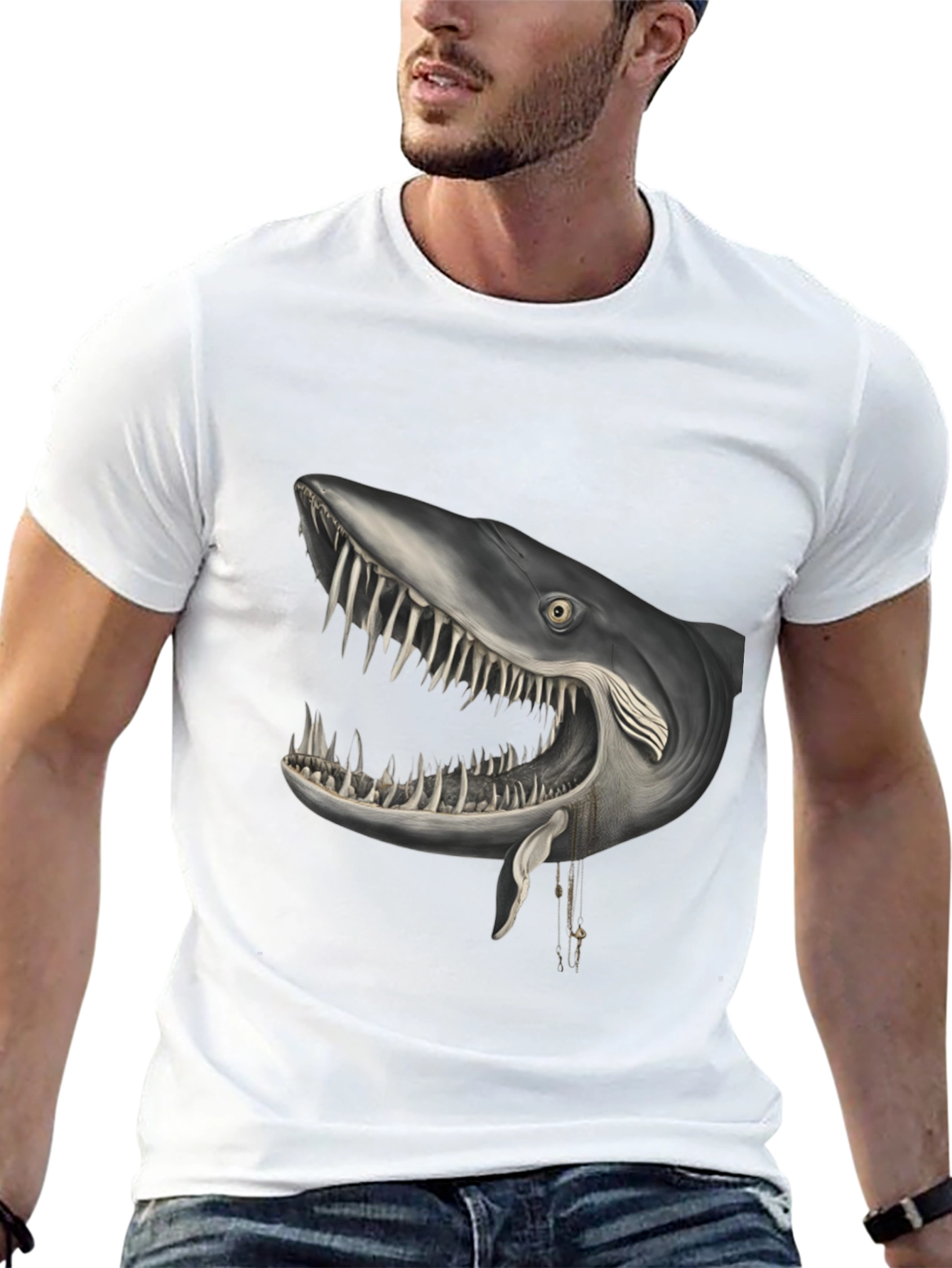 Shark Head Graphic Print Crew Neck T-Shirt