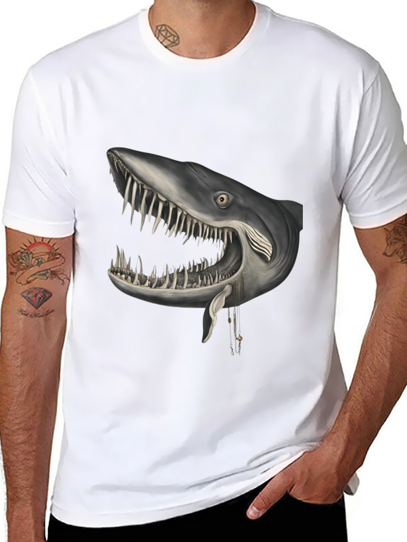 Shark Head Graphic Print Crew Neck T-Shirt