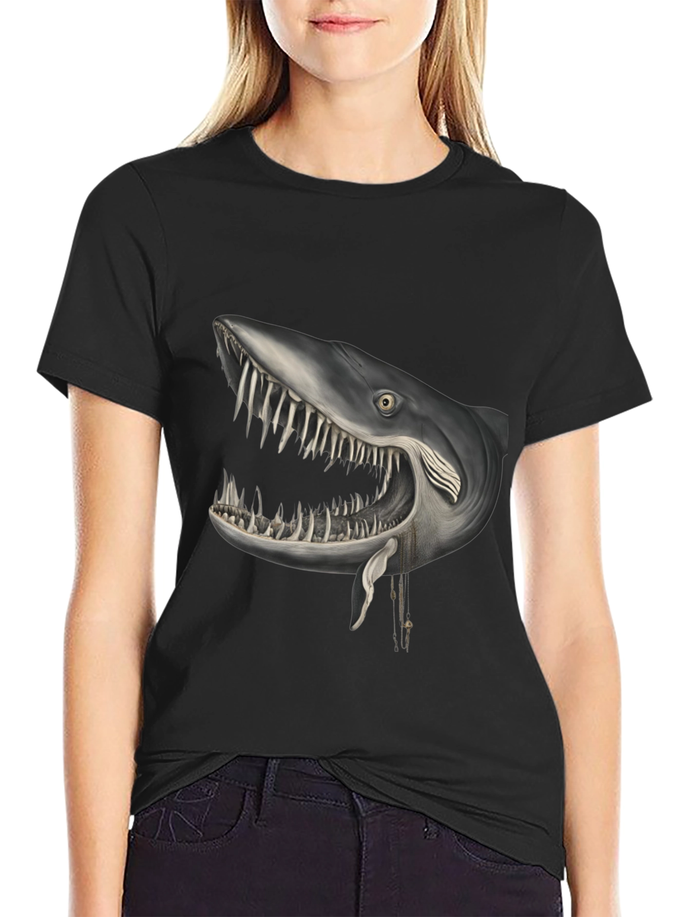Shark Head Graphic Print Crew Neck T-Shirt