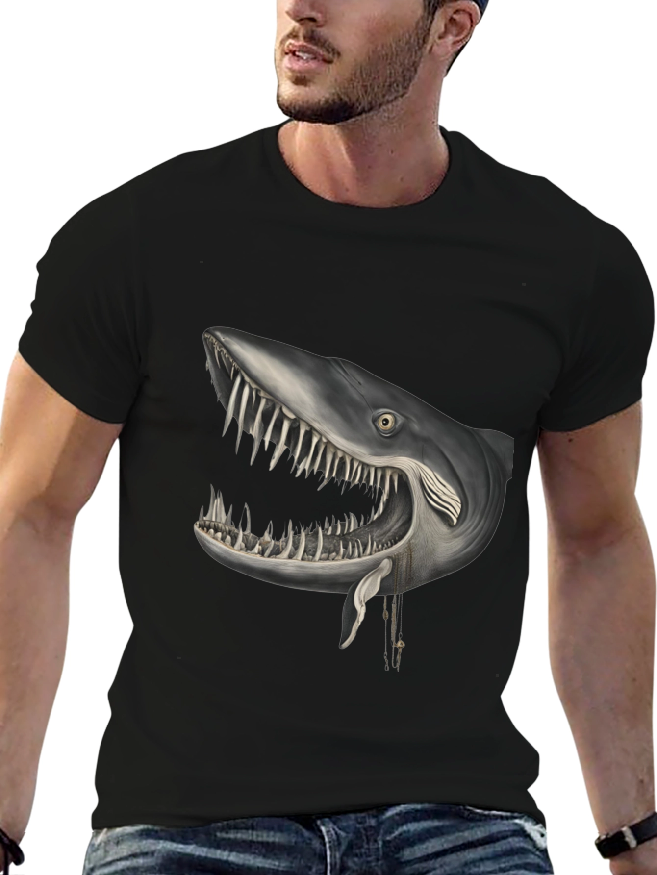 Shark Head Graphic Print Crew Neck T-Shirt