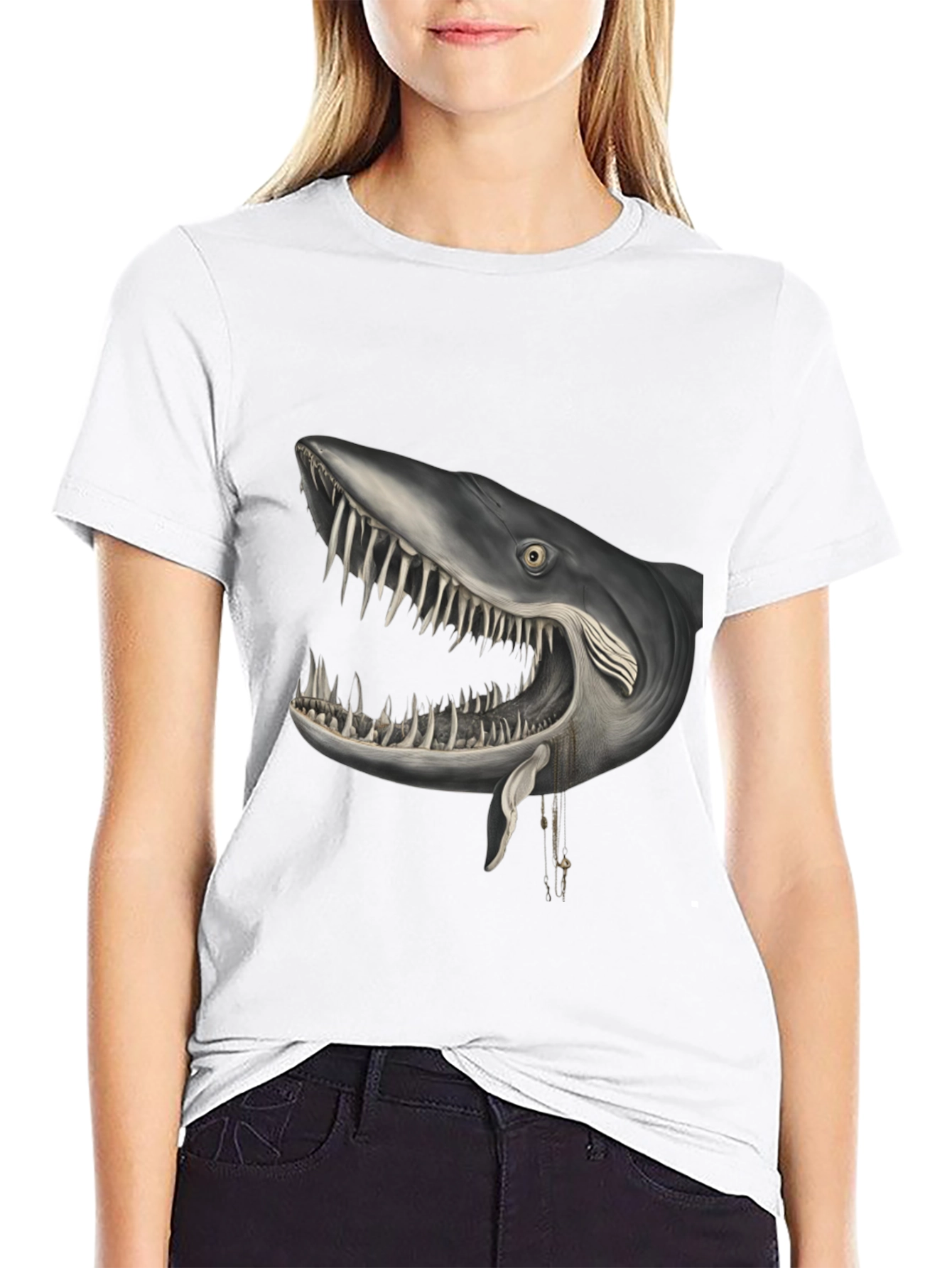 Shark Head Graphic Print Crew Neck T-Shirt