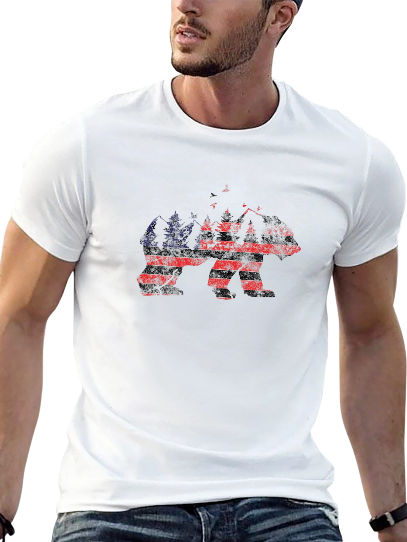 American Flag Bear Graphic Print T-Shirt