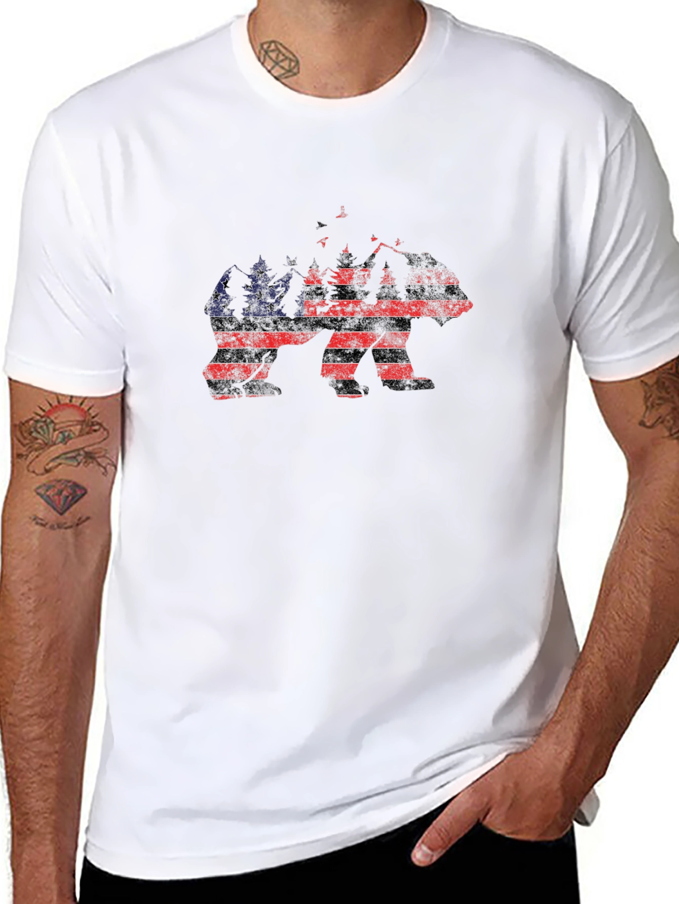American Flag Bear Graphic Print T-Shirt
