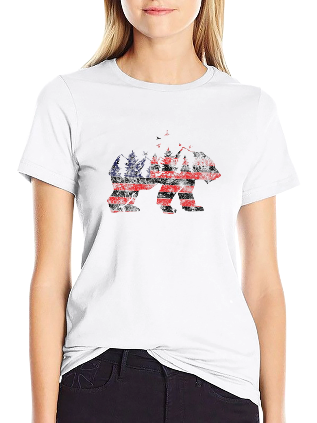 American Flag Bear Graphic Print T-Shirt