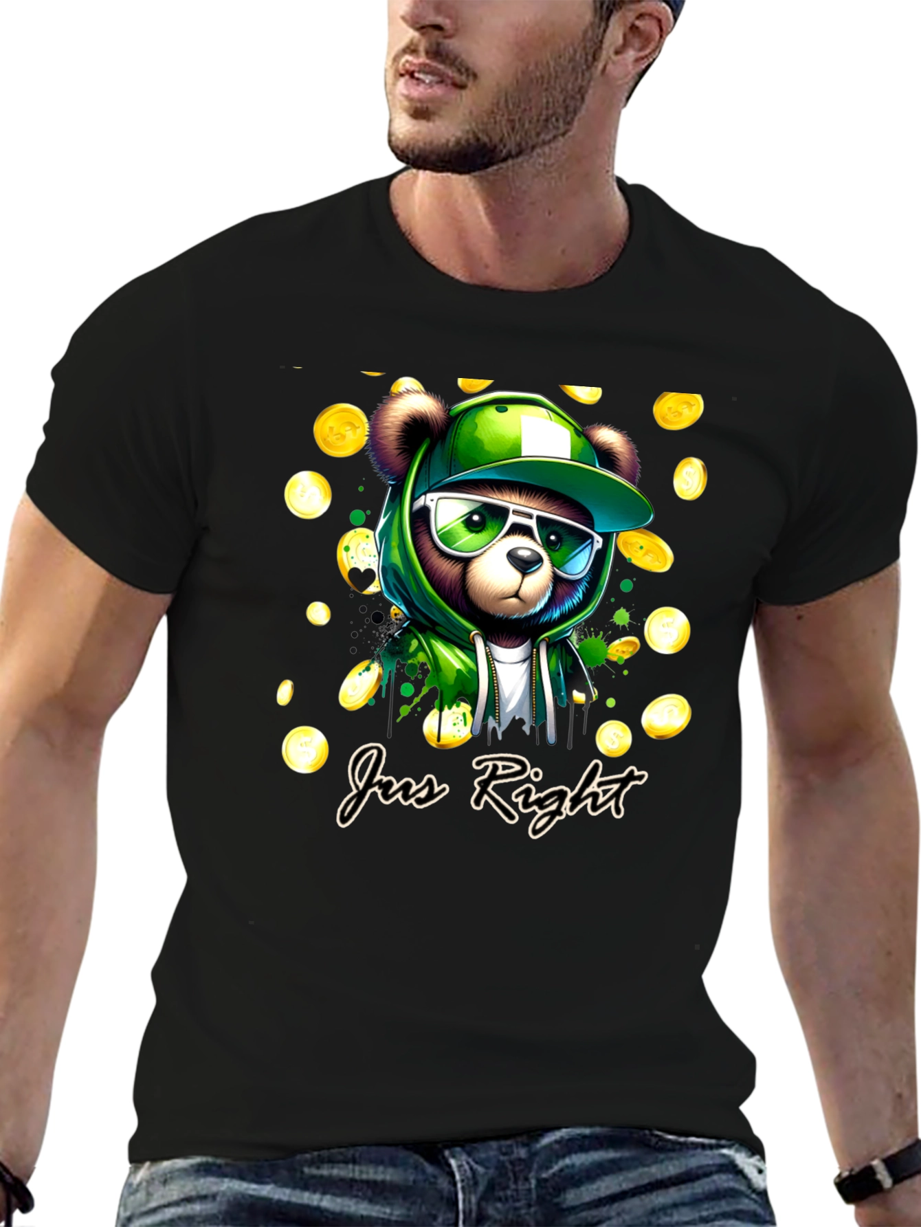 Bear Wearing Hoodie Jus Right T-Shirt