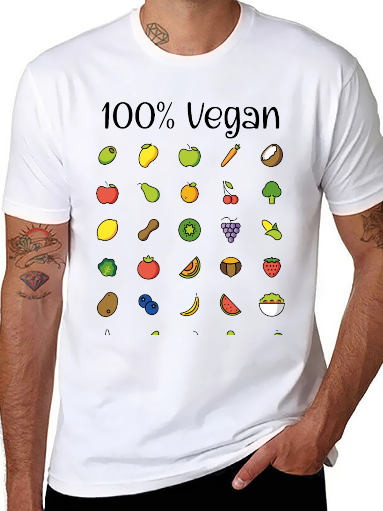 100% Vegan Fruit & Veggie Graphic Tee