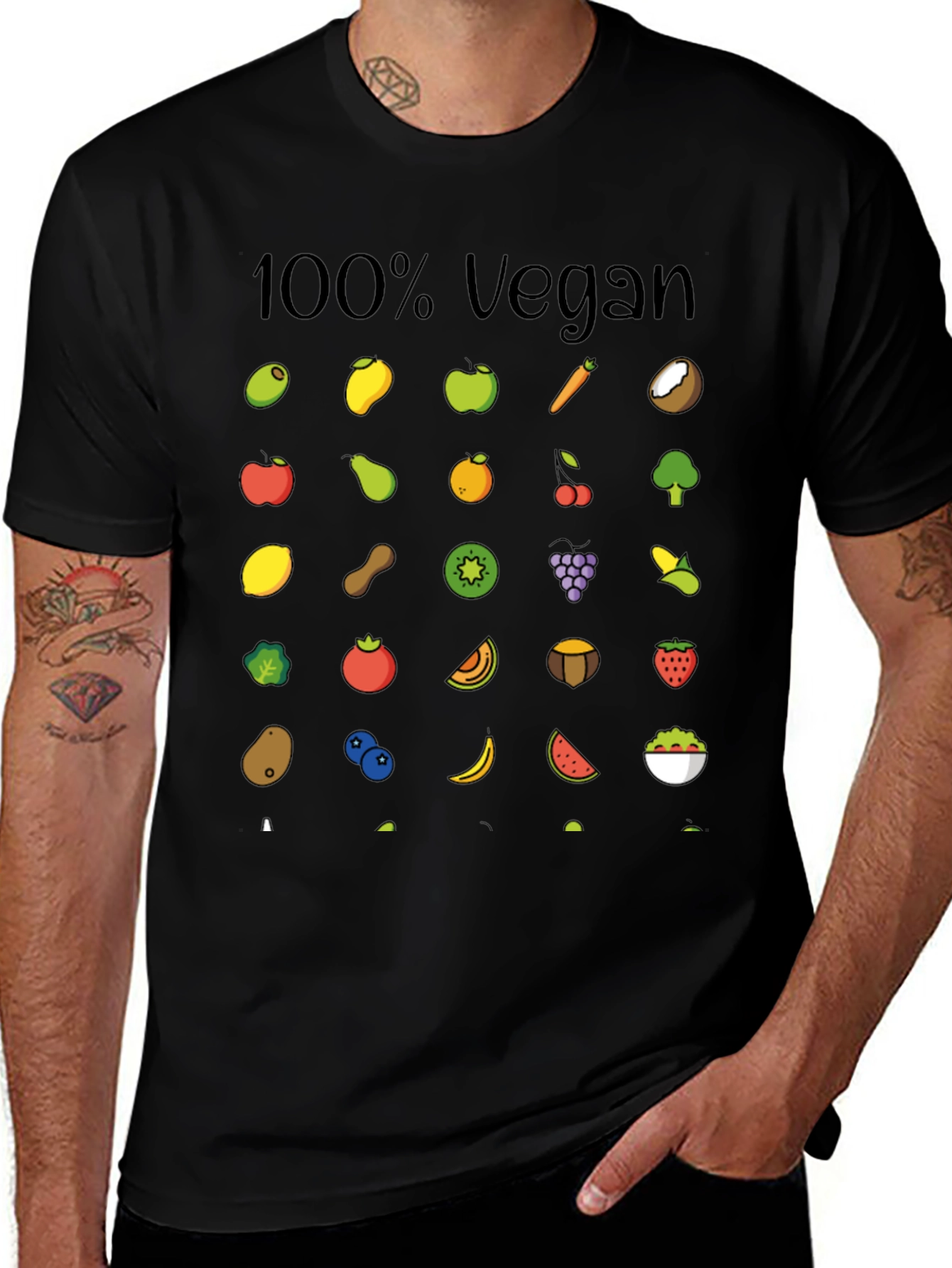 100% Vegan Fruit & Veggie Graphic Tee