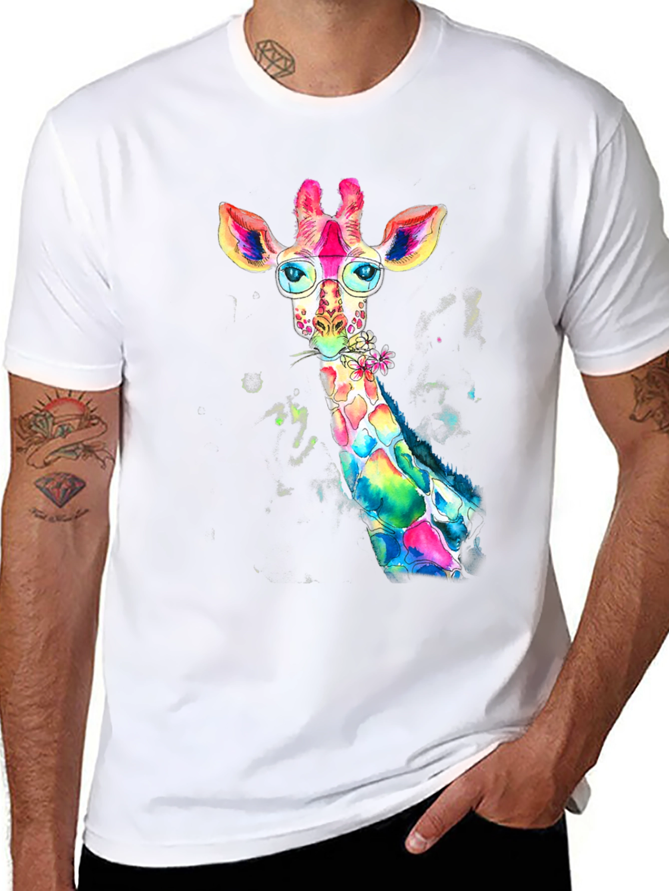 Rainbow Giraffe Graphic Tee - Quirky Animal Design