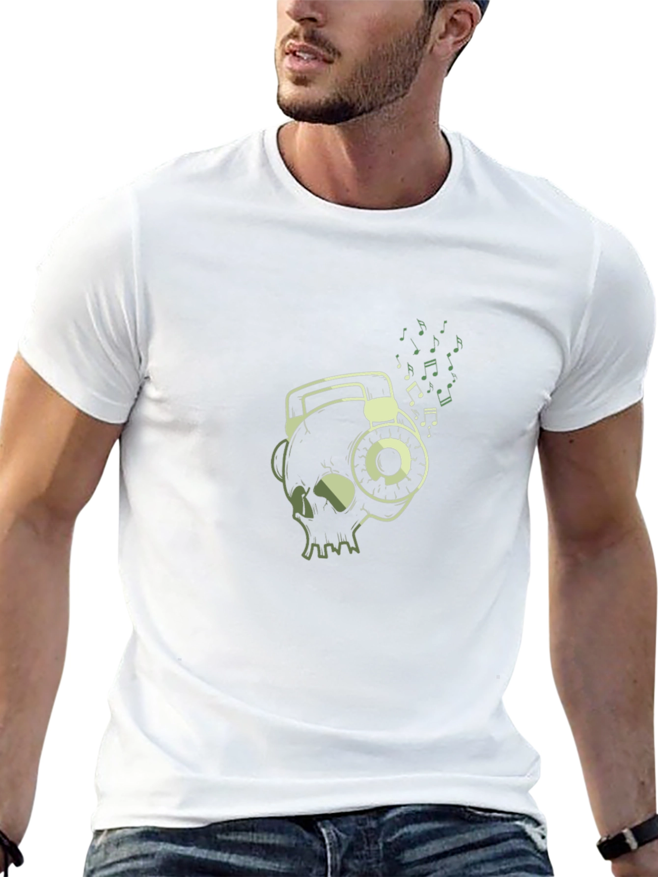Skull Wearing Headphones Graphic T-Shirt