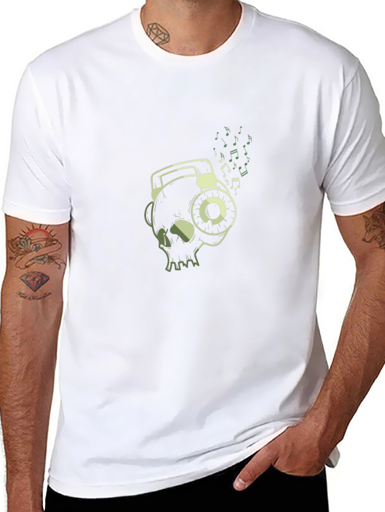 Skull Wearing Headphones Graphic T-Shirt