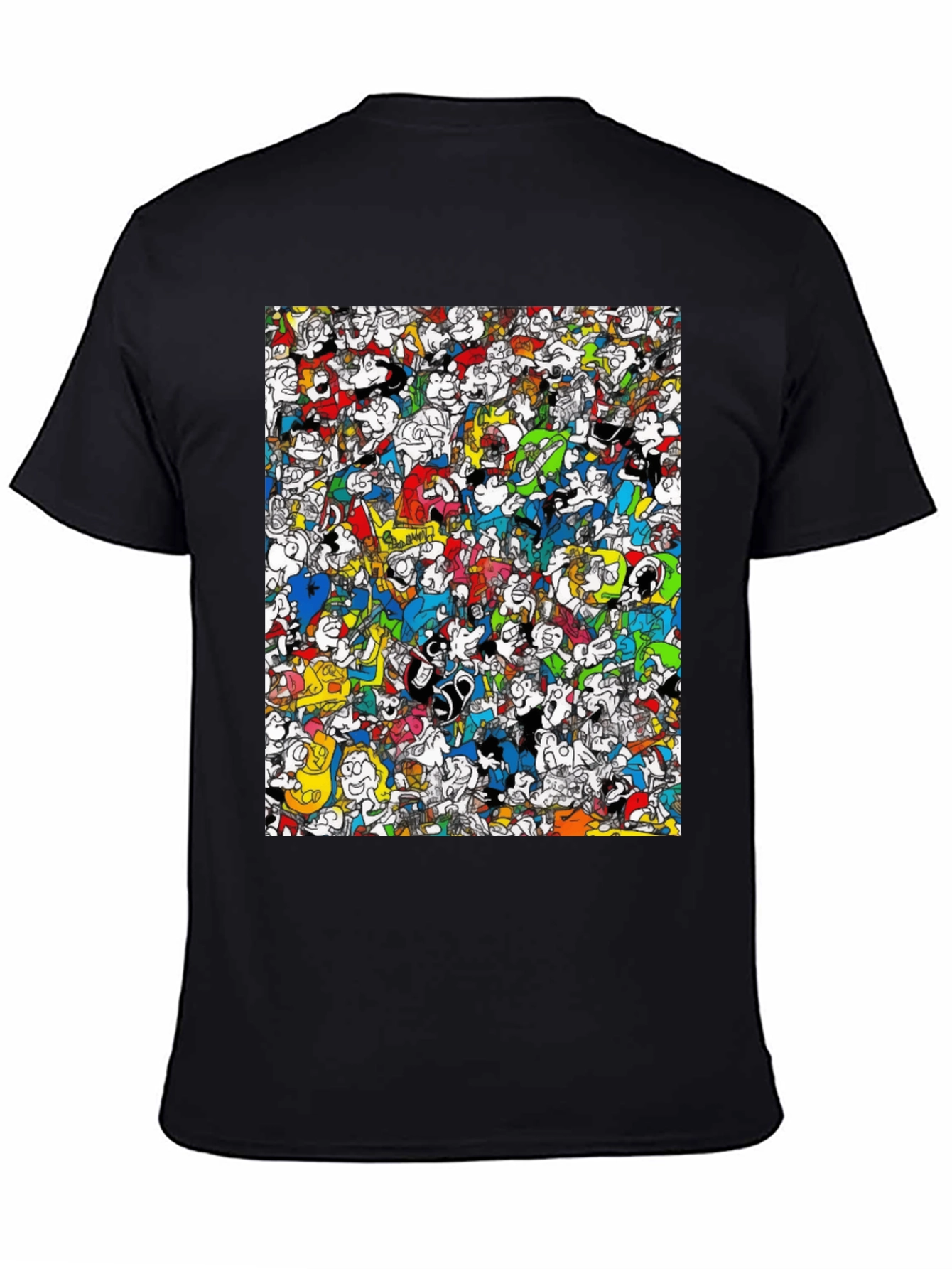 Cartoon Character Print Black Tee