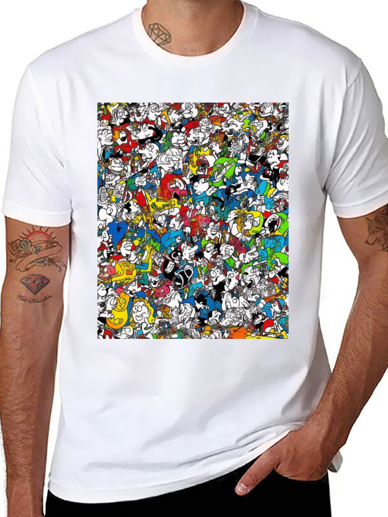 Cartoon Character Print Black Tee