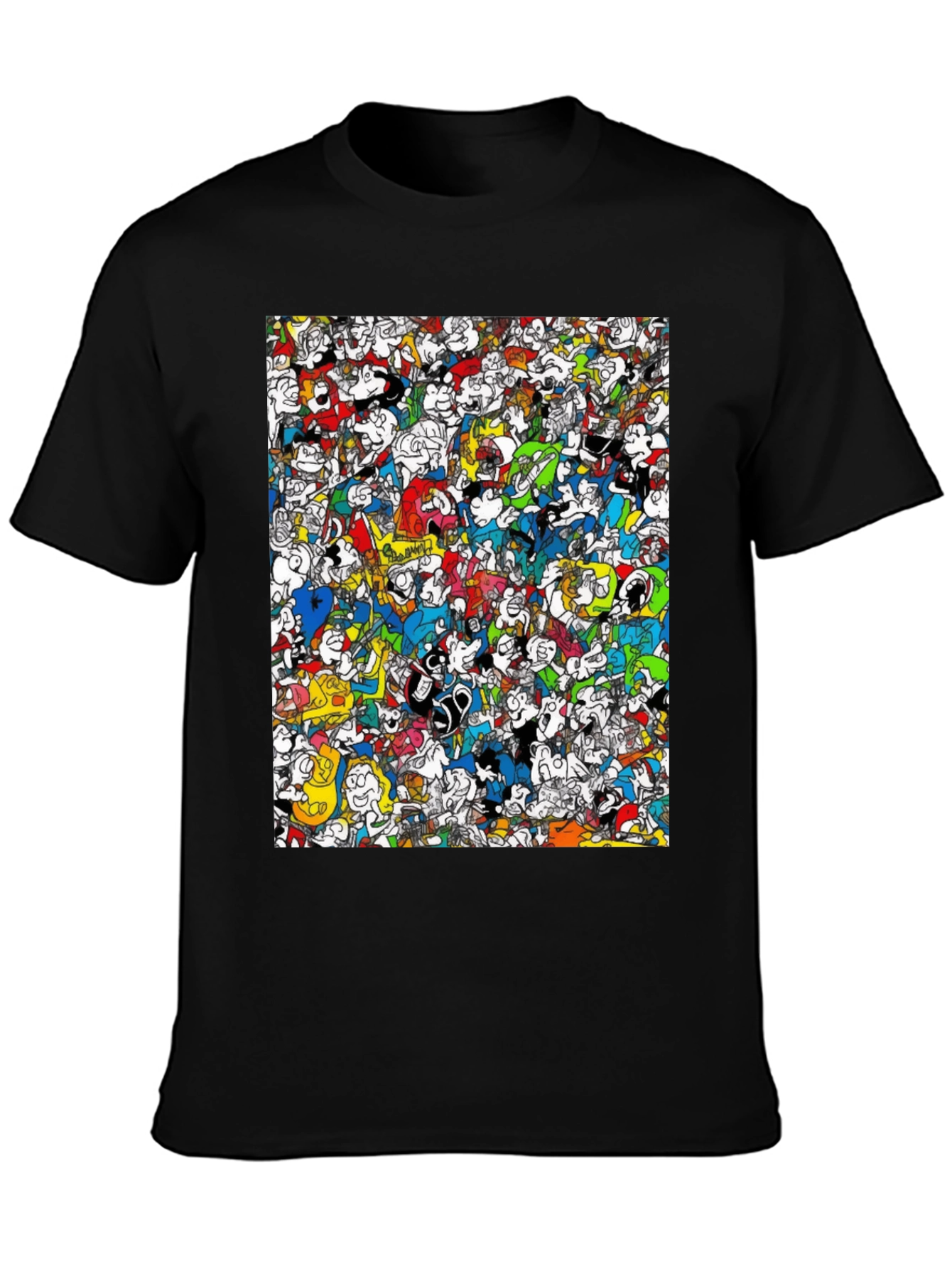 Cartoon Character Print Black Tee