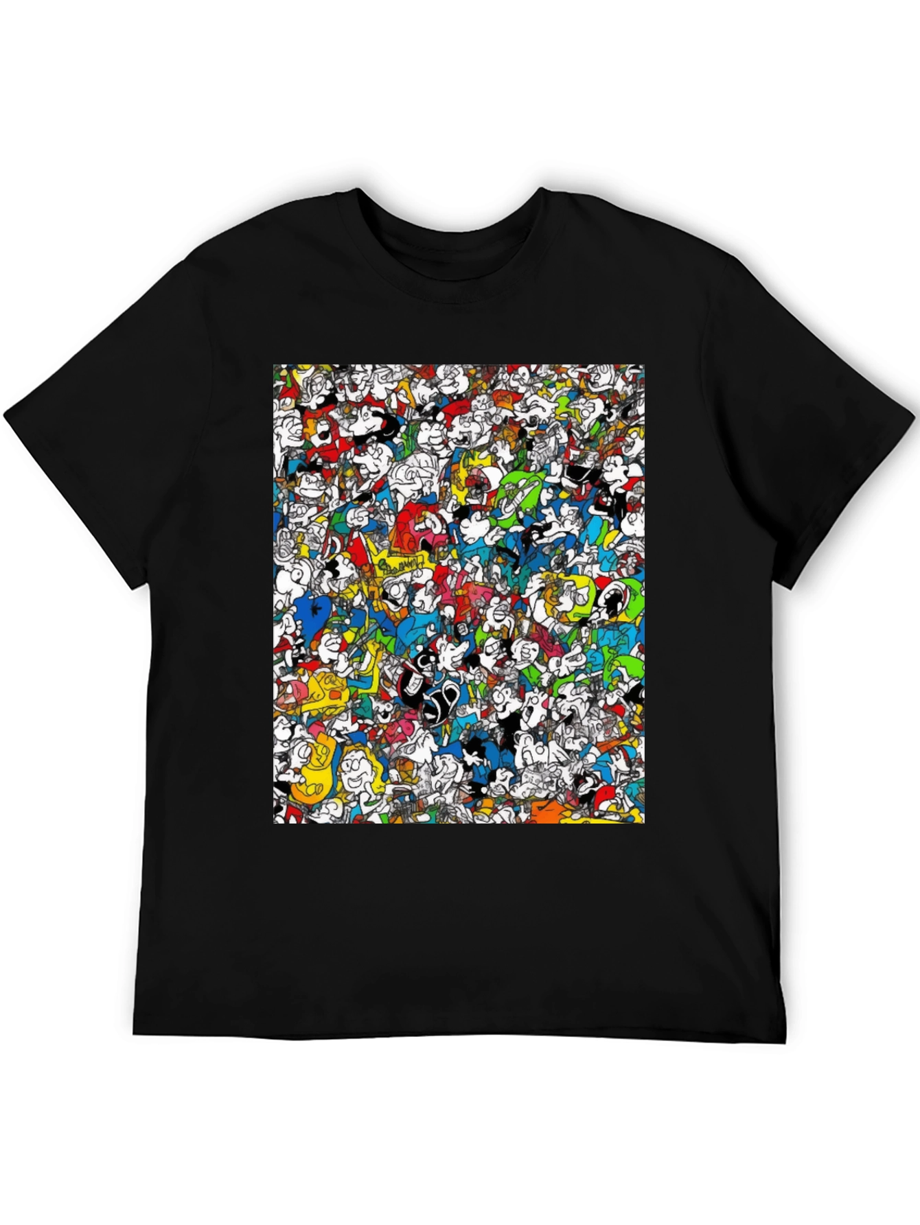 Cartoon Character Print Black Tee