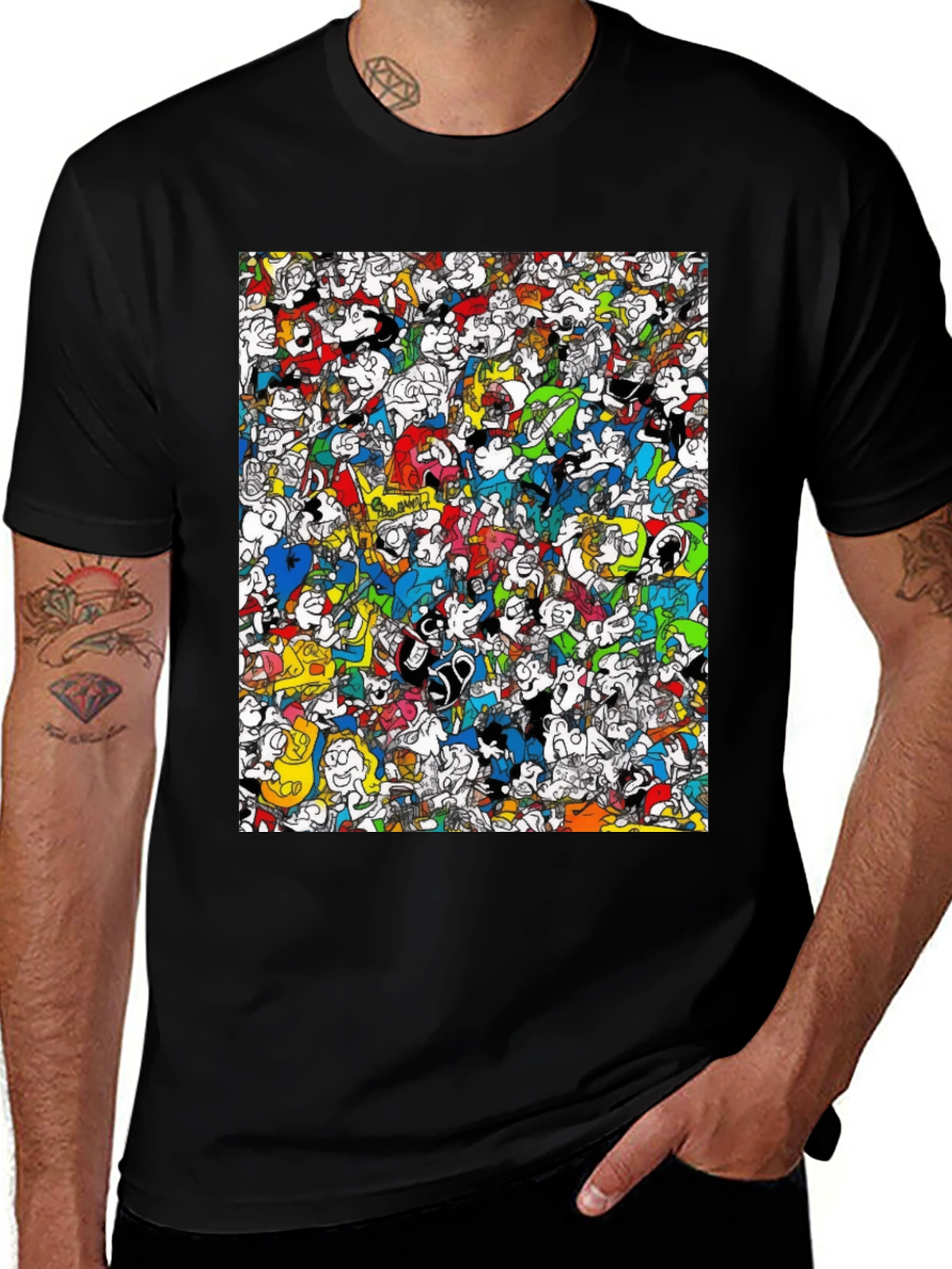 Cartoon Character Print Black Tee
