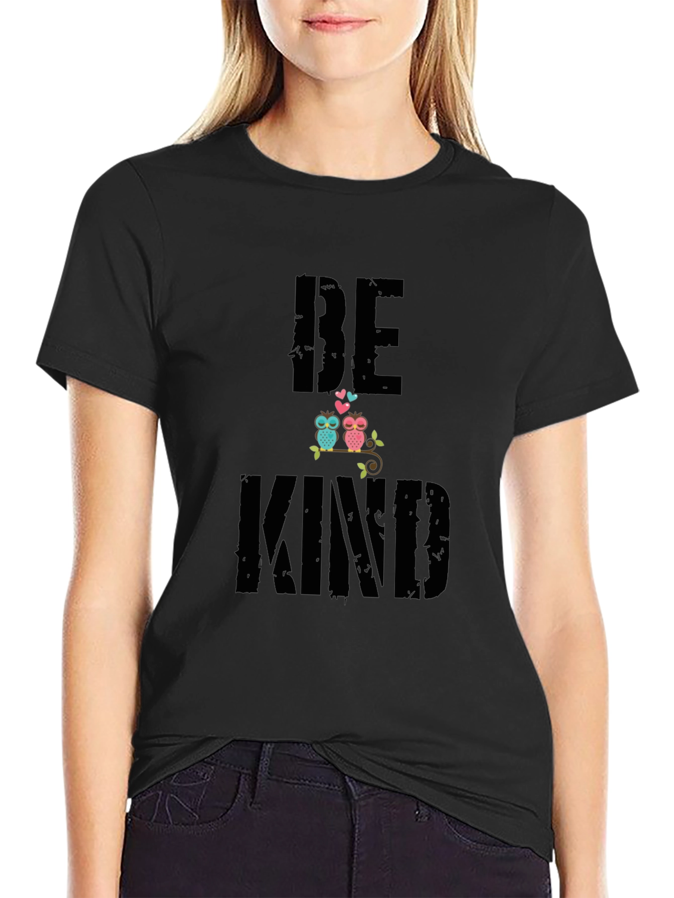 Be Kind Owl Graphic Black T-Shirt