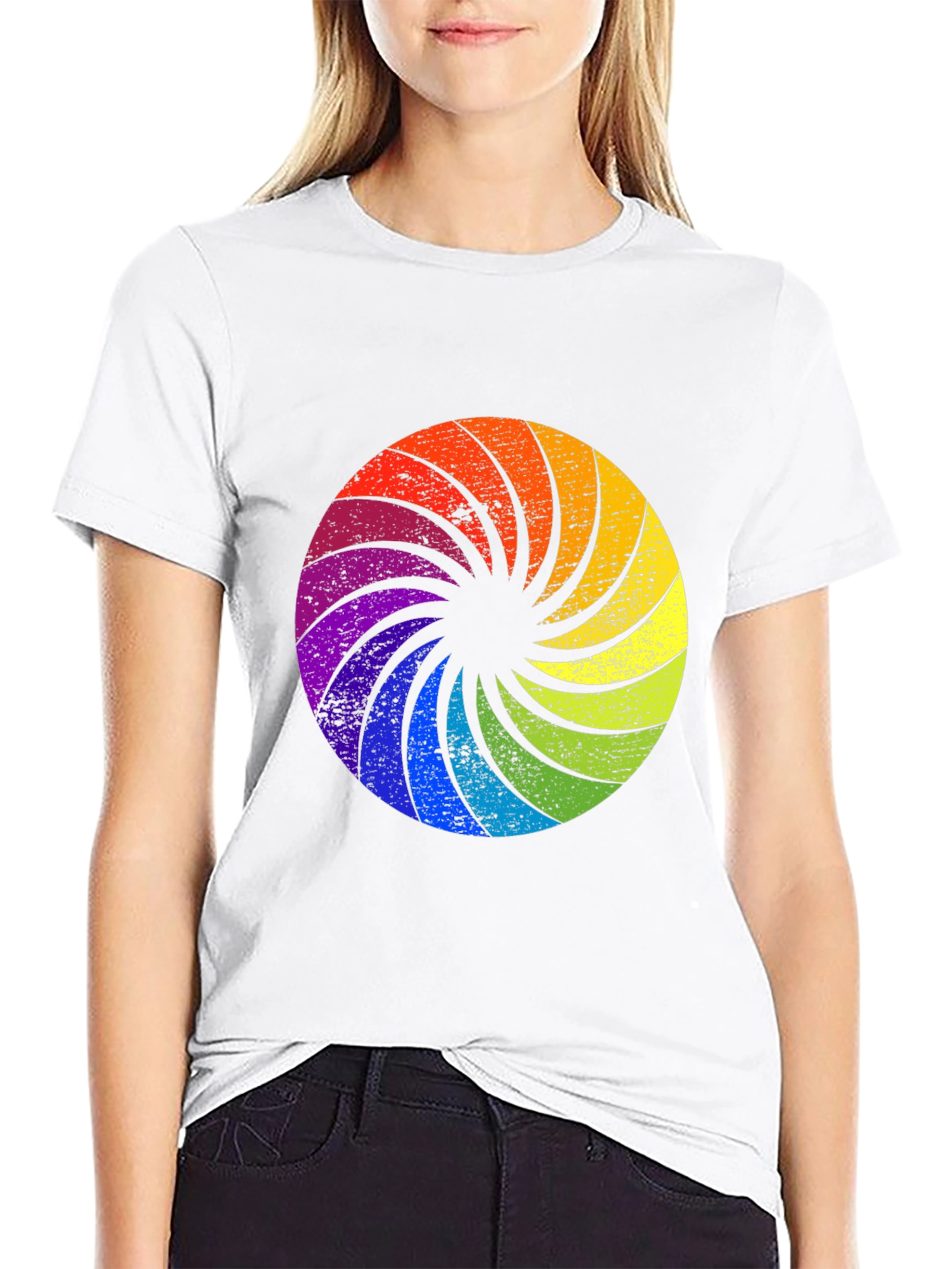 Rainbow Swirl Graphic Black T-Shirt