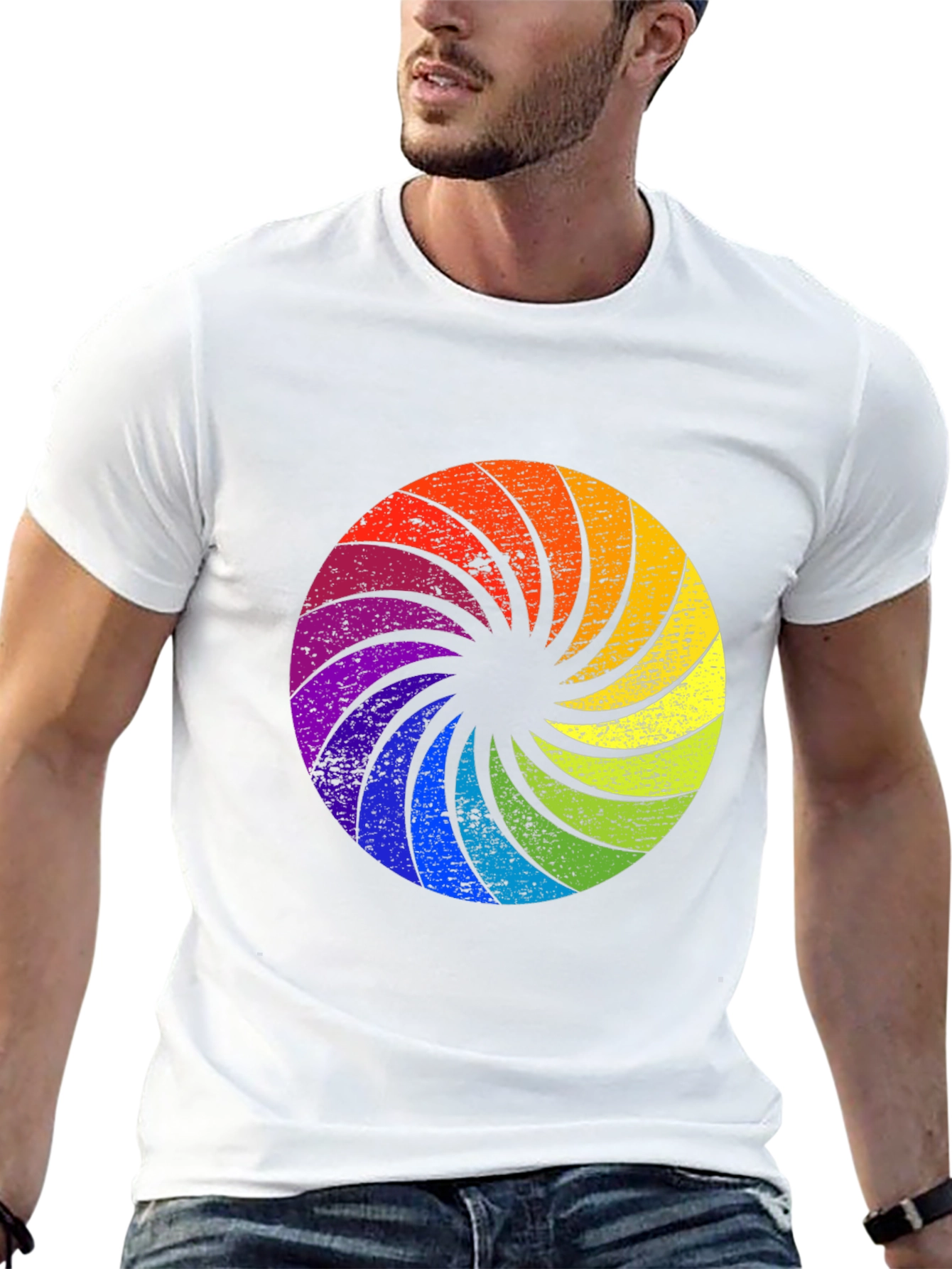 Rainbow Swirl Graphic Black T-Shirt