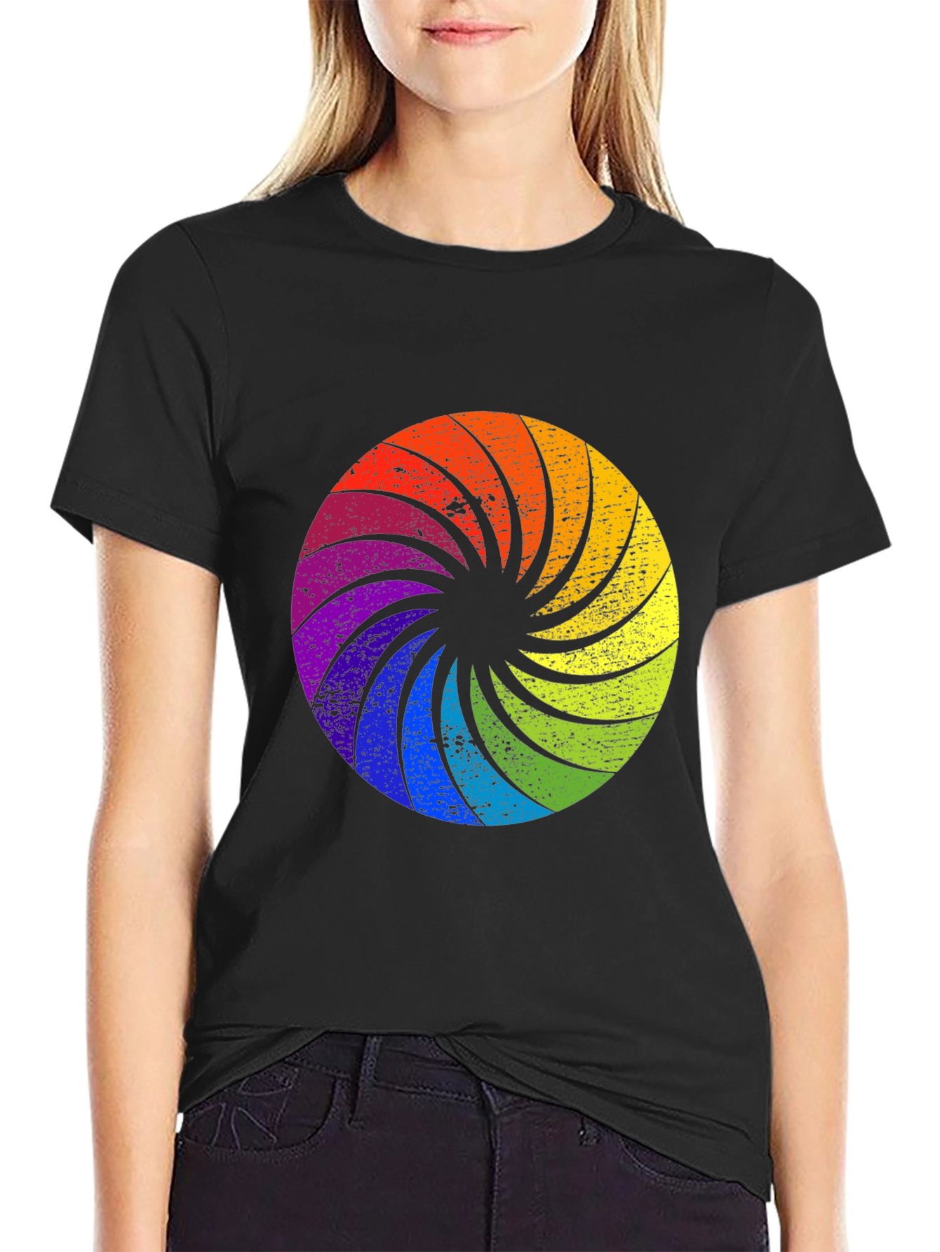 Rainbow Swirl Graphic Black T-Shirt