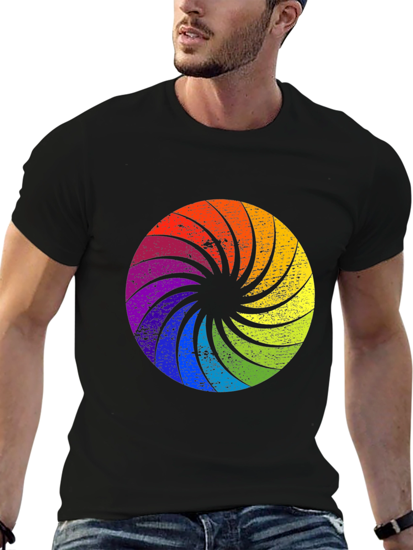 Rainbow Swirl Graphic Black T-Shirt