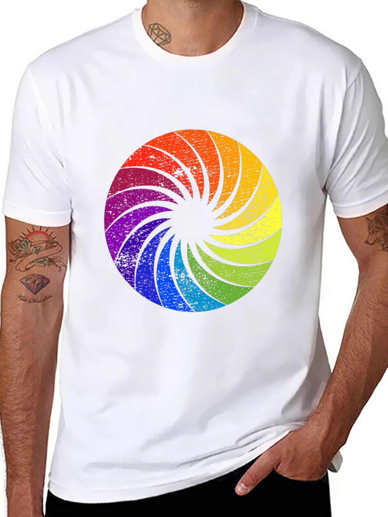 Rainbow Swirl Graphic Black T-Shirt