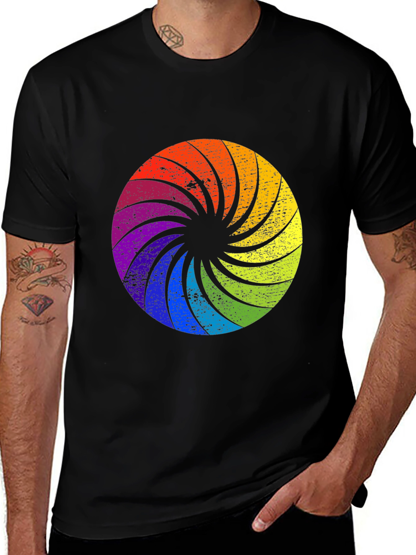 Rainbow Swirl Graphic Black T-Shirt