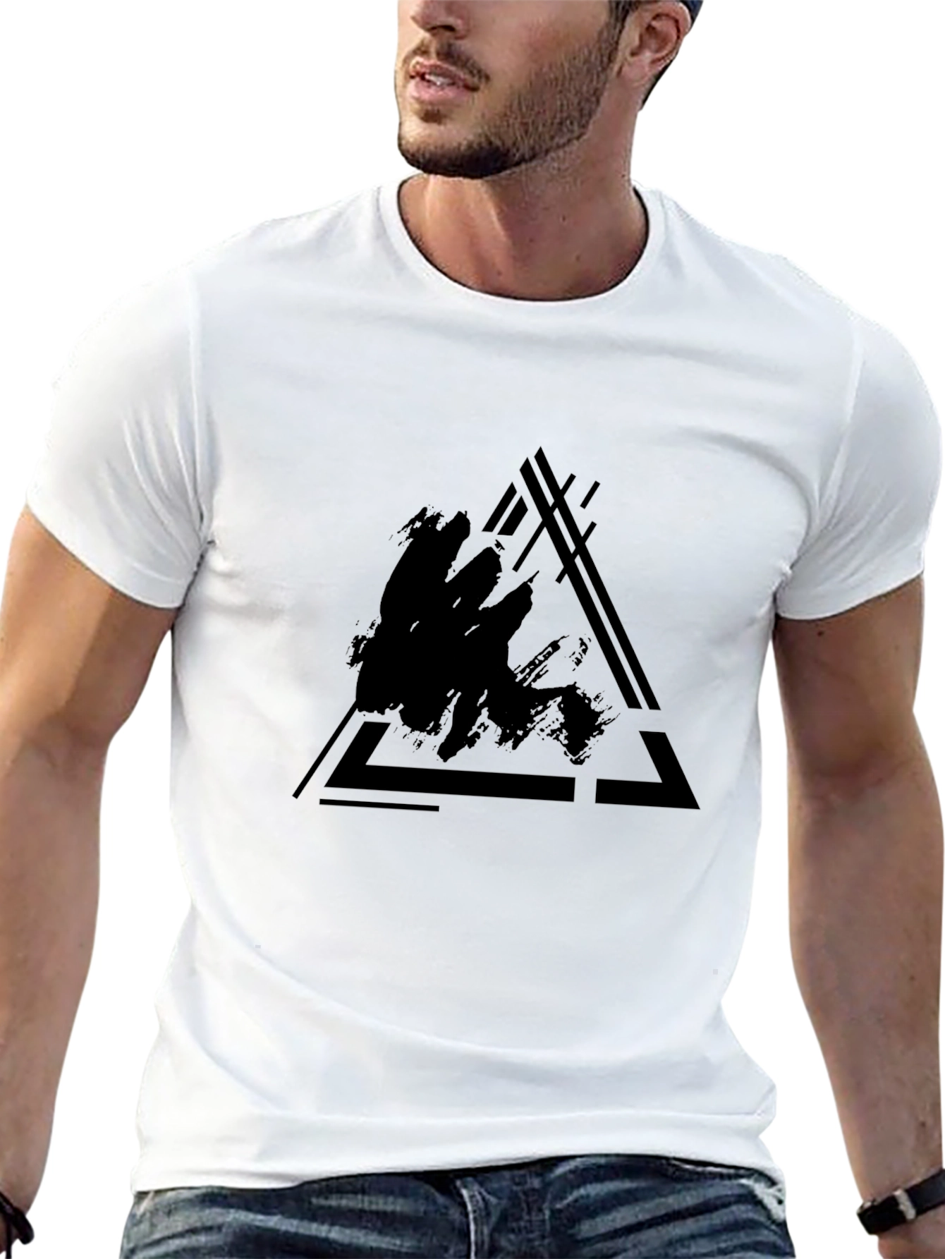 Abstract Triangle Graphic Black T-Shirt