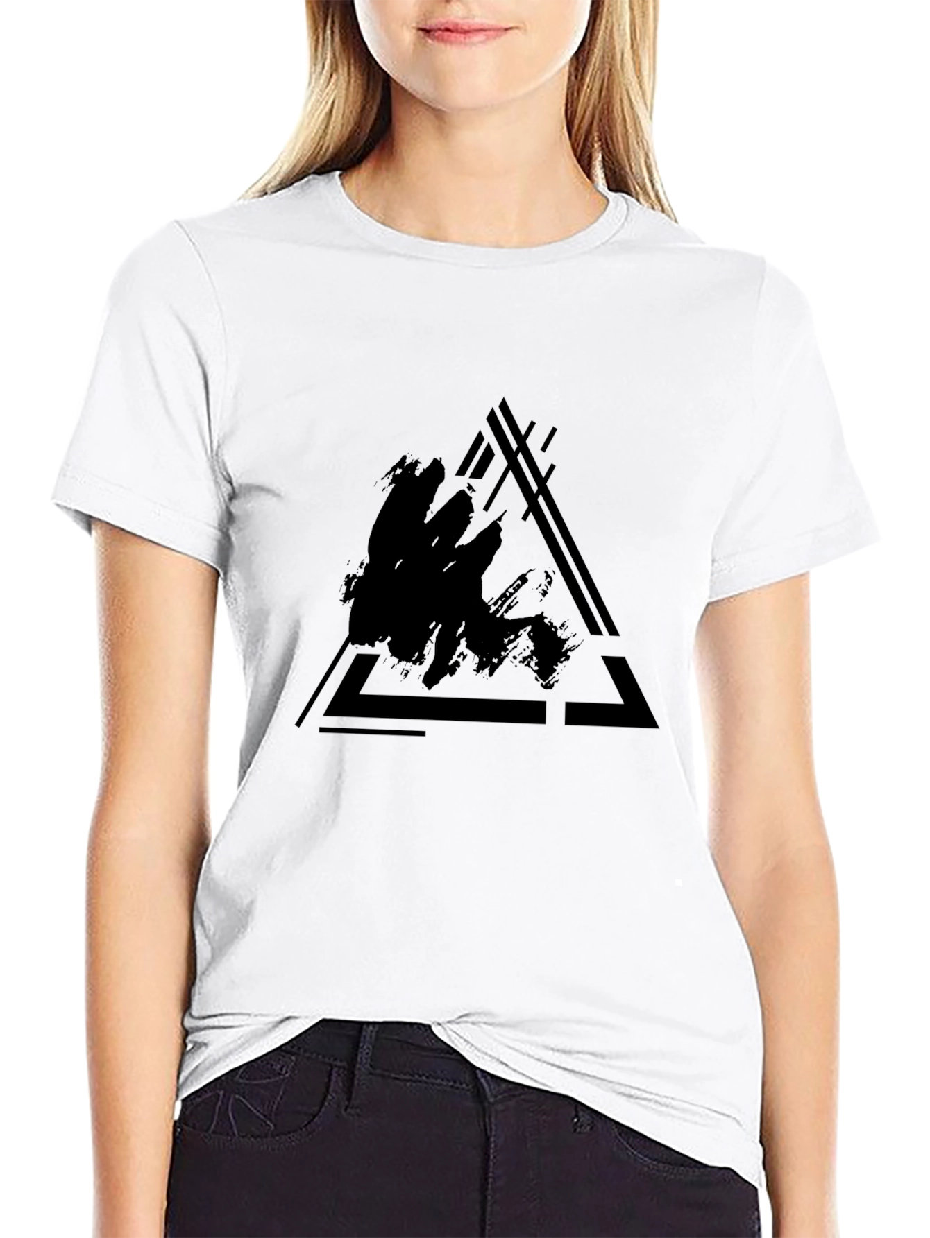 Abstract Triangle Graphic Black T-Shirt