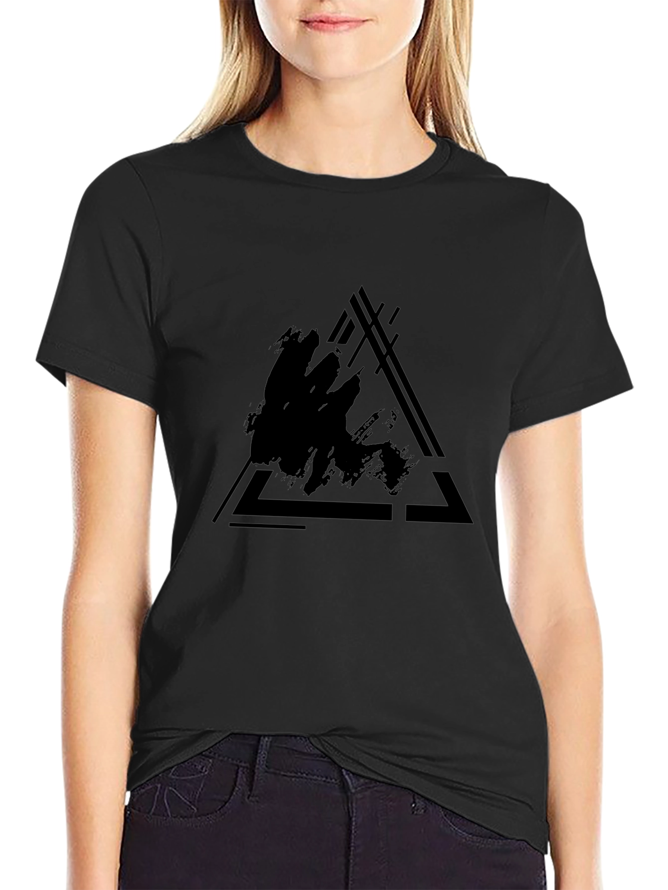 Abstract Triangle Graphic Black T-Shirt