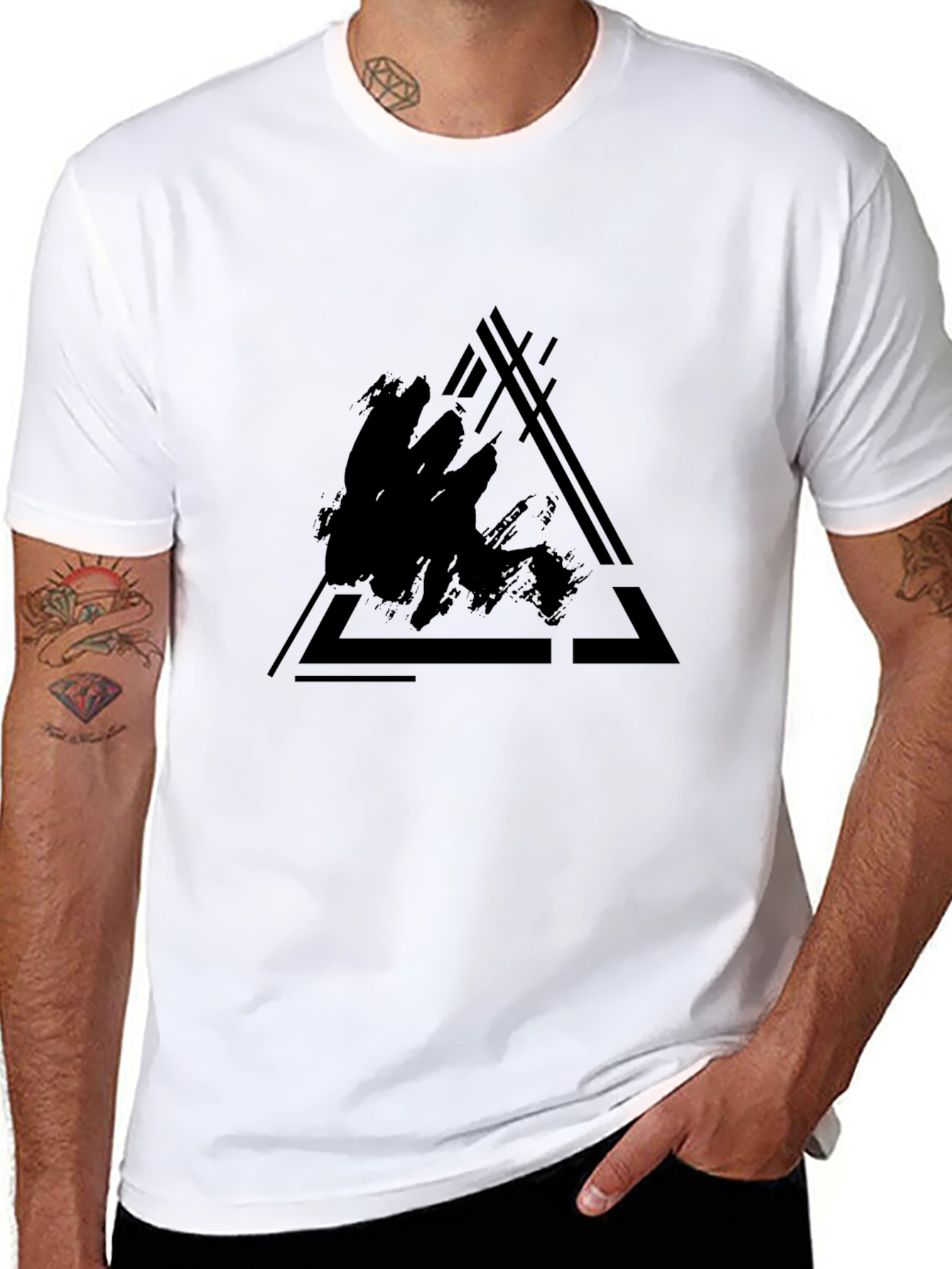 Abstract Triangle Graphic Black T-Shirt