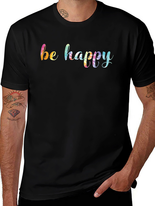 Be Happy Rainbow Graphic Black T-Shirt