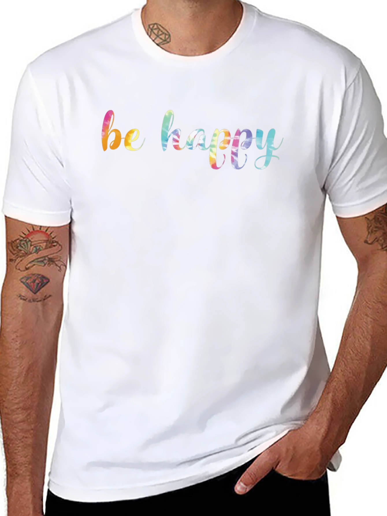 Be Happy Rainbow Graphic Black T-Shirt