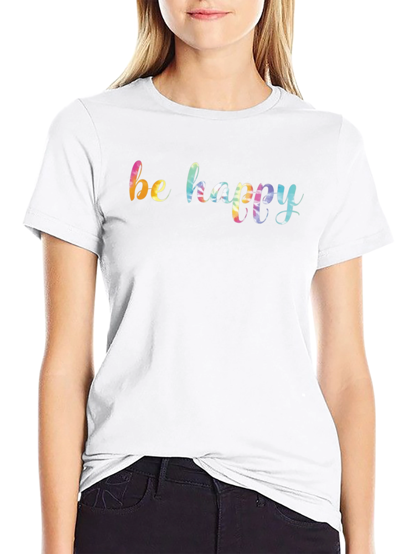 Be Happy Rainbow Graphic Black T-Shirt