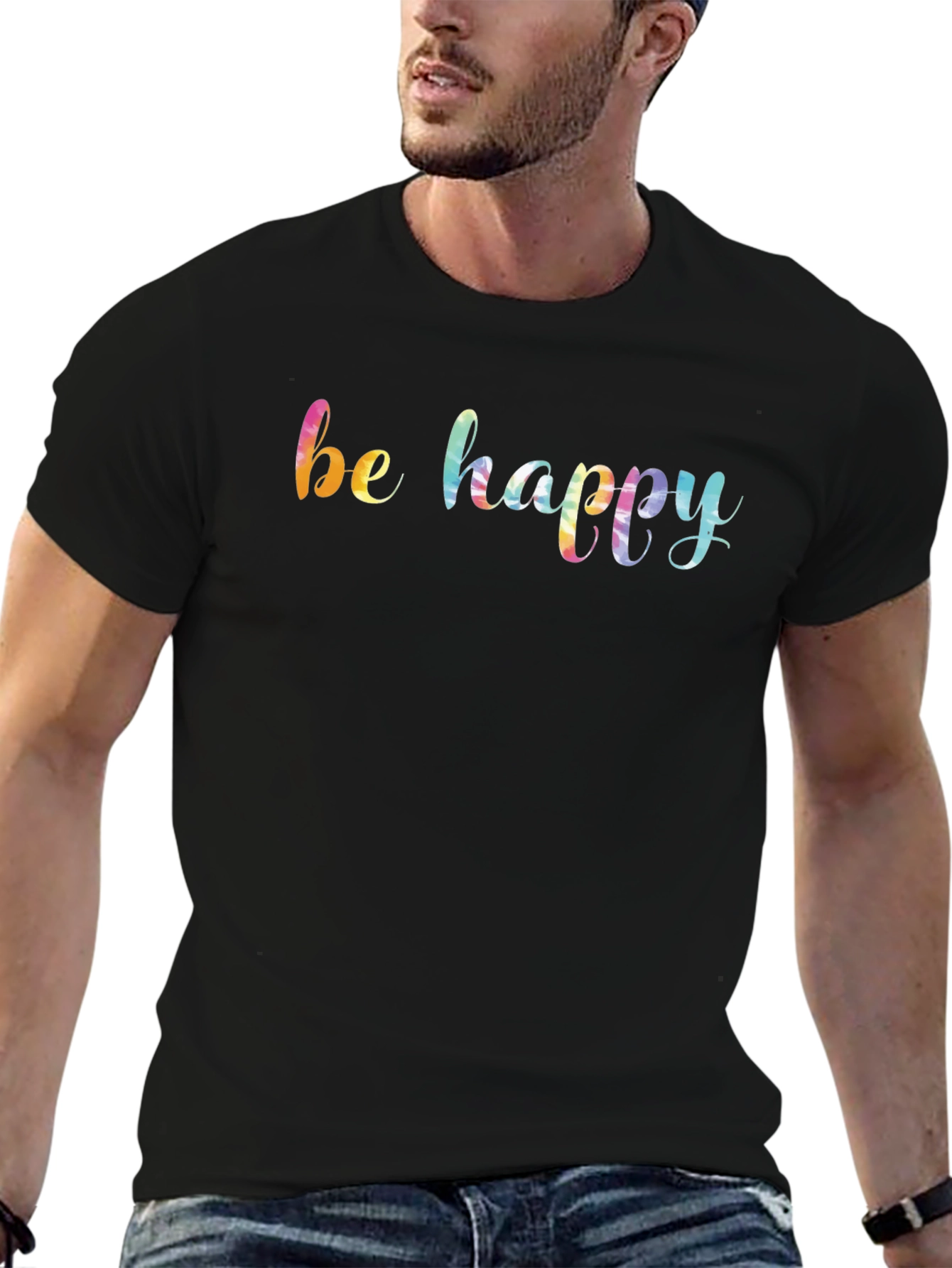 Be Happy Rainbow Graphic Black T-Shirt