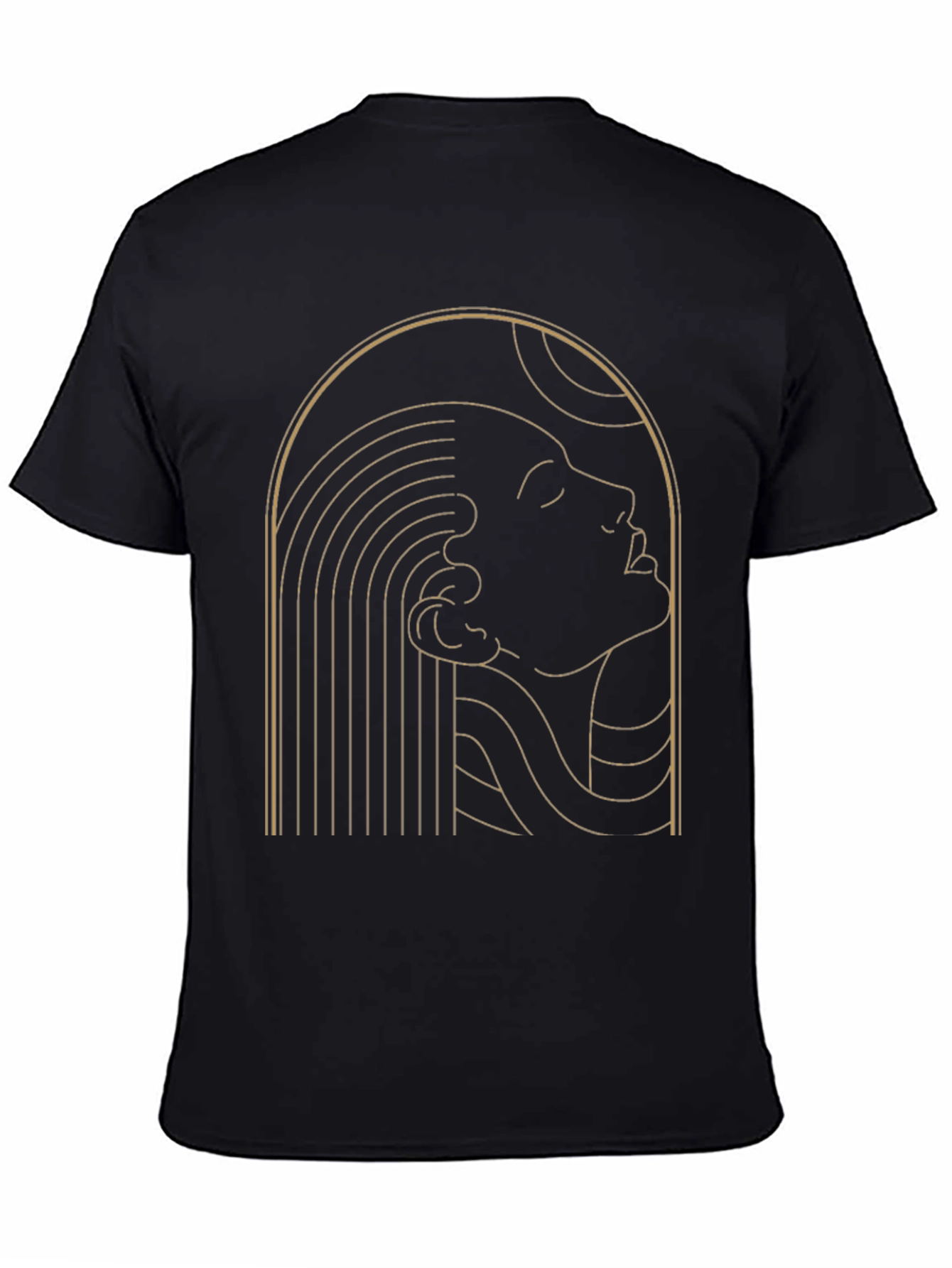 Abstract Golden Woman Graphic Black T-Shirt