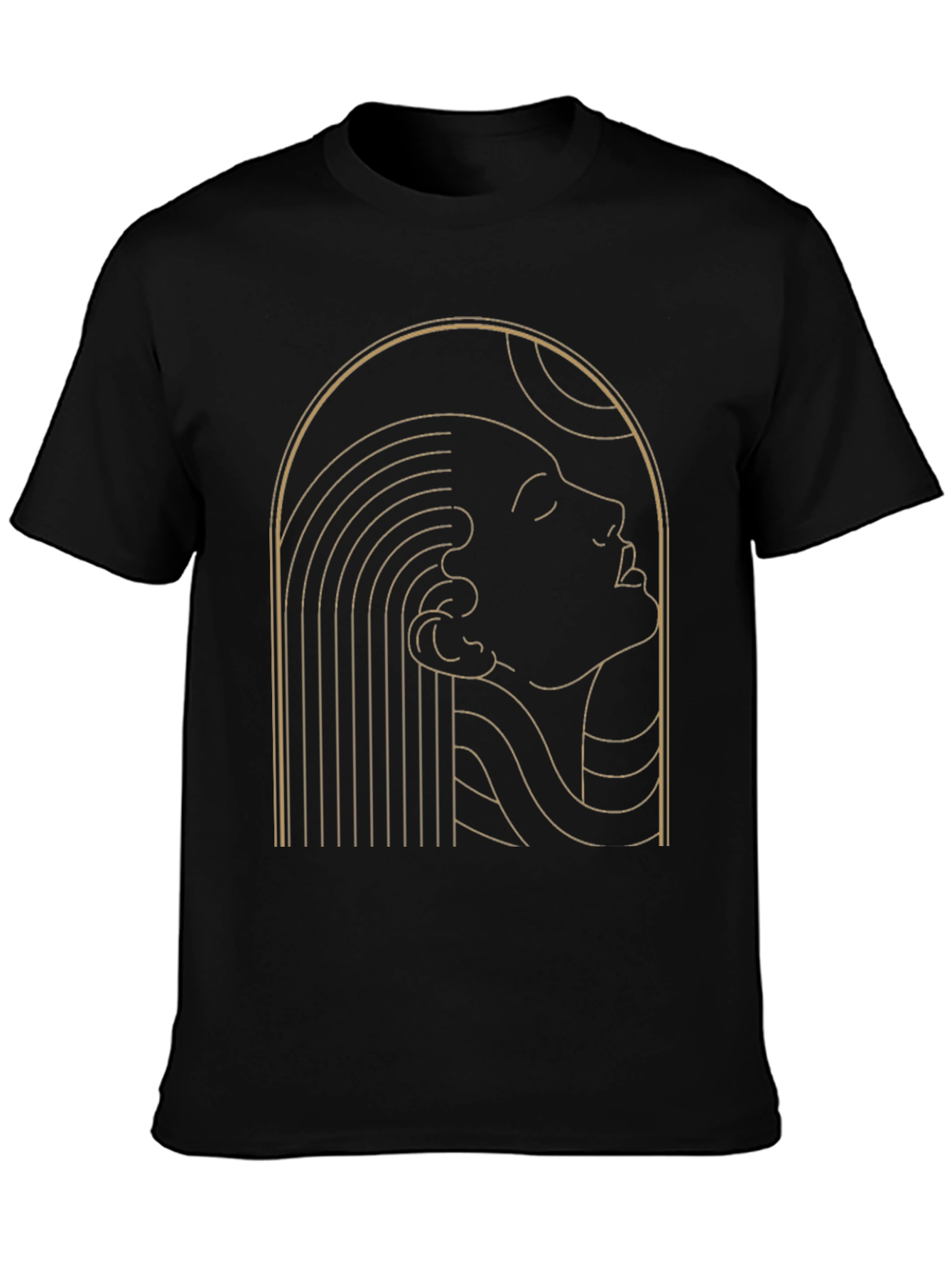 Abstract Golden Woman Graphic Black T-Shirt