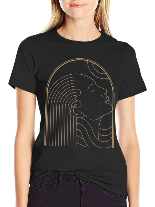 Abstract Golden Woman Graphic Black T-Shirt
