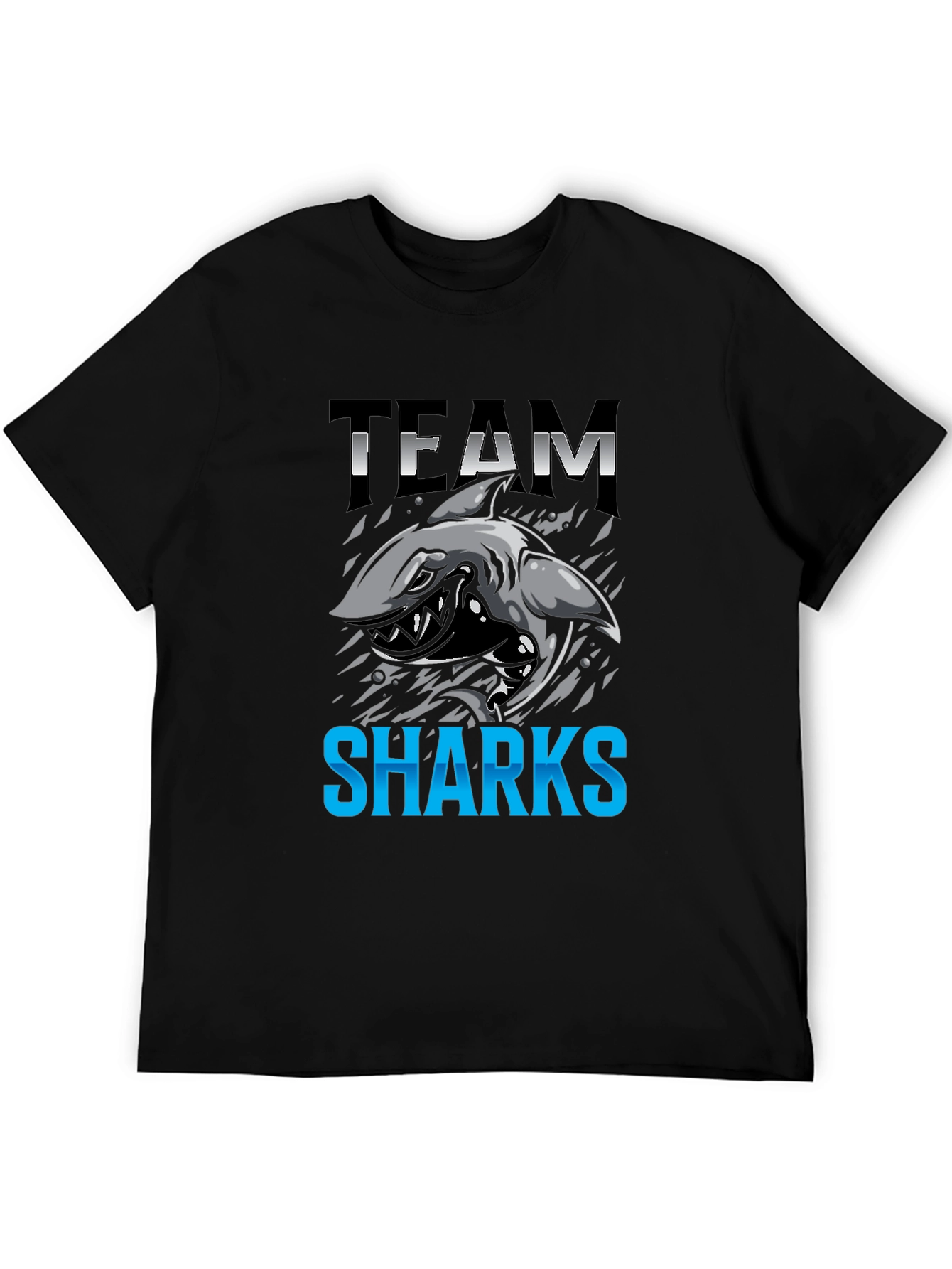 Team Sharks Graphic Print Black T-Shirt