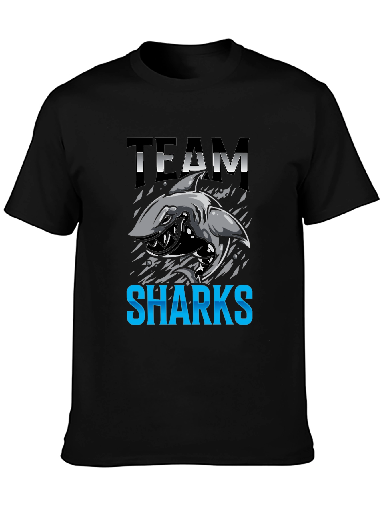 Team Sharks Graphic Print Black T-Shirt