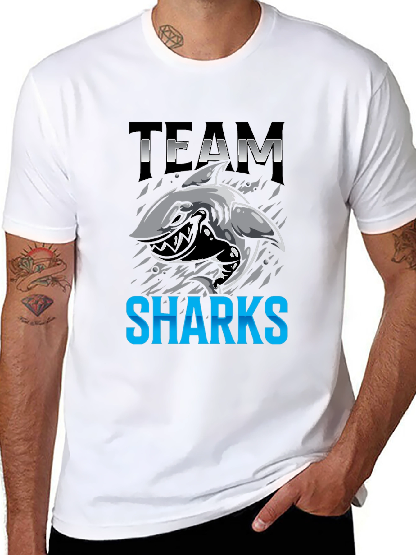 Team Sharks Graphic Print Black T-Shirt