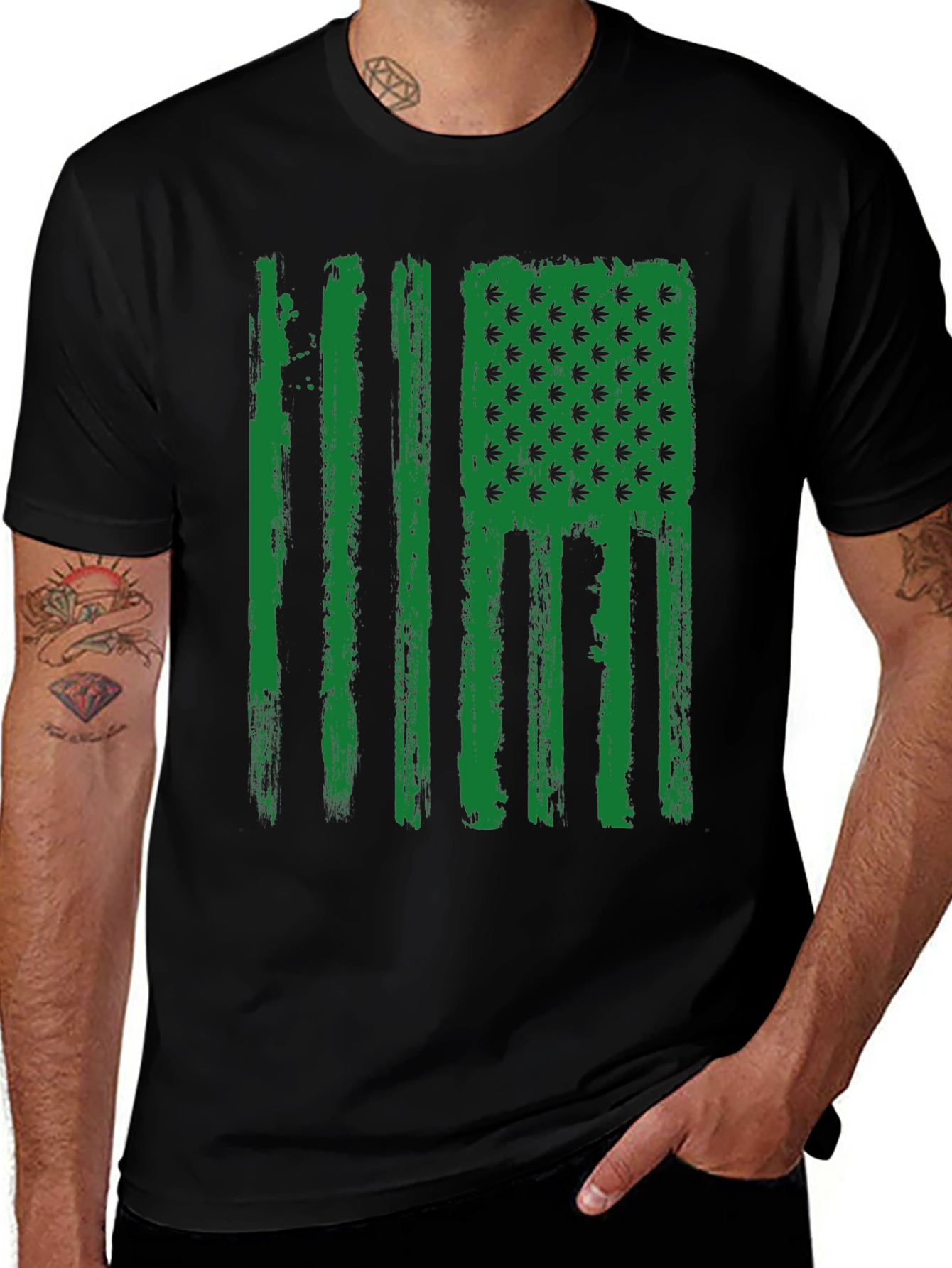 American Flag Weed Leaf Mens Black T-Shirt