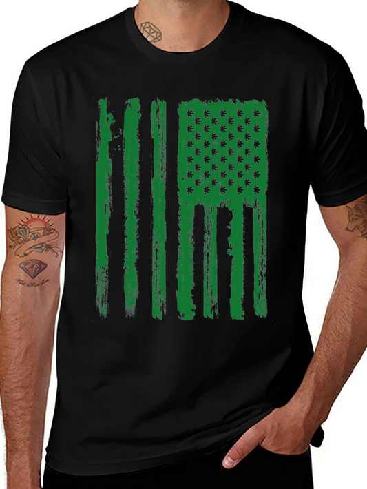 American Flag Weed Leaf Mens Black T-Shirt