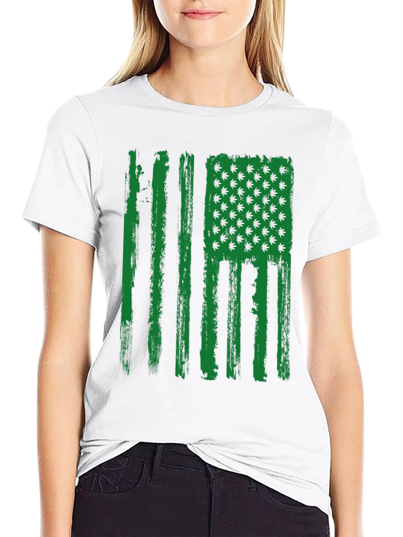 American Flag Weed Leaf Mens Black T-Shirt