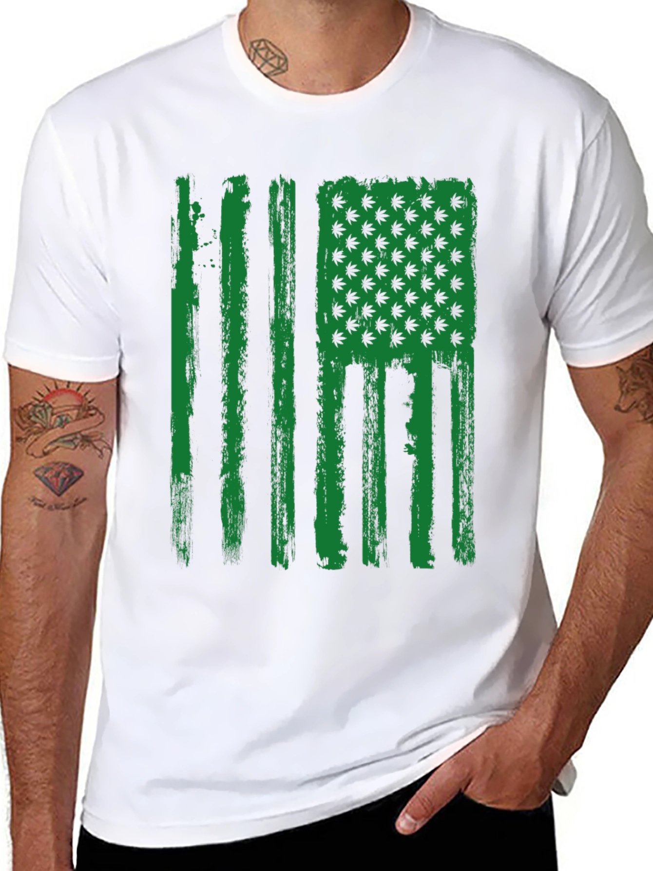 American Flag Weed Leaf Mens Black T-Shirt