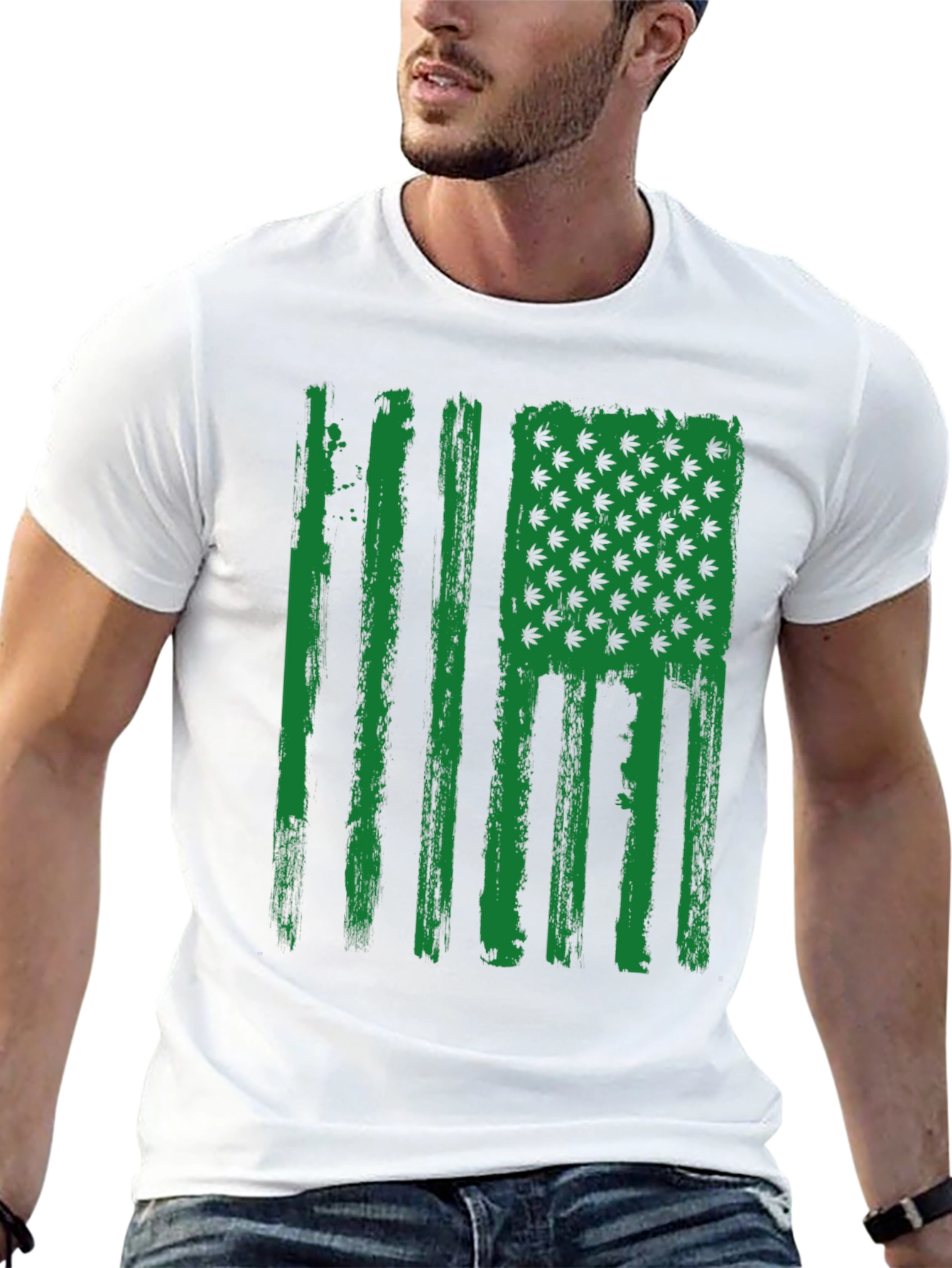 American Flag Weed Leaf Mens Black T-Shirt
