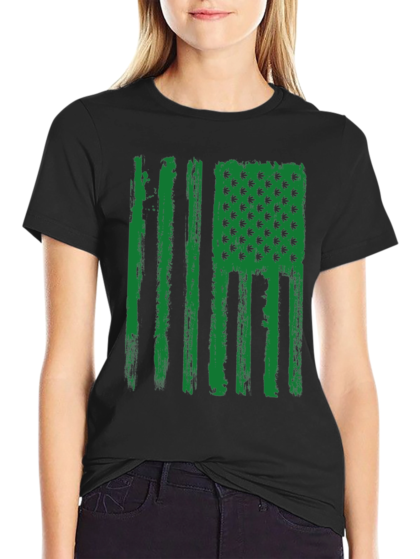 American Flag Weed Leaf Mens Black T-Shirt