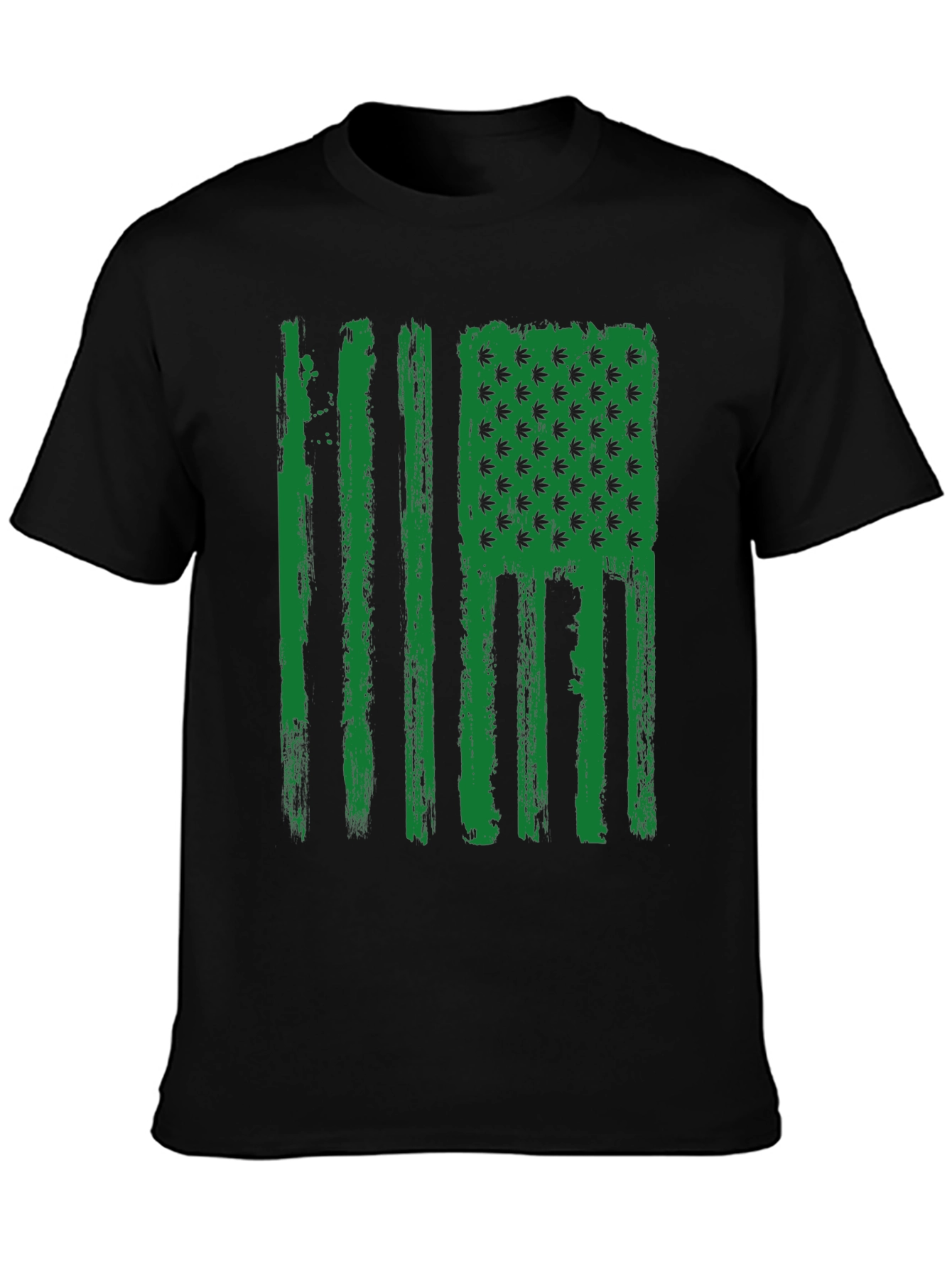 American Flag Weed Leaf Mens Black T-Shirt