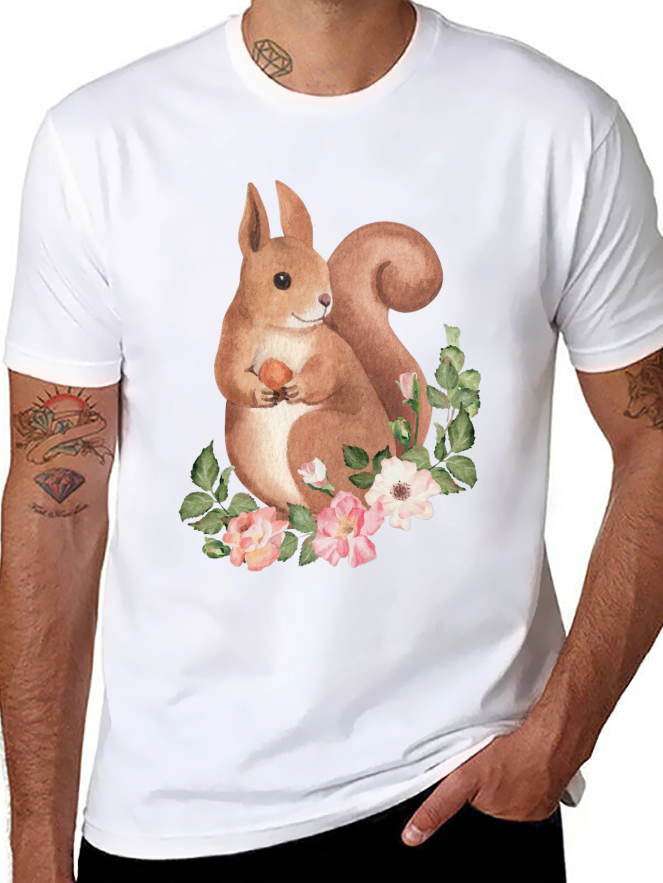 Squirrel & Floral T-Shirt - Nature Lover Tee