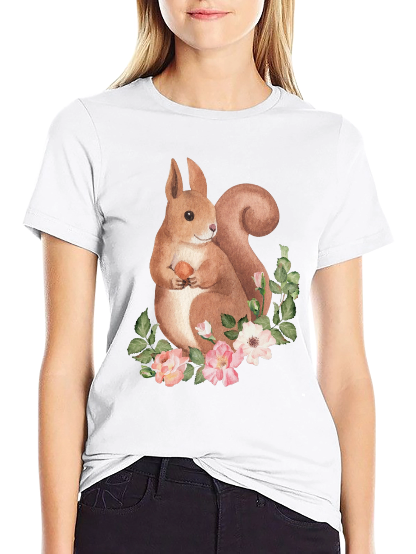 Squirrel & Floral T-Shirt - Nature Lover Tee